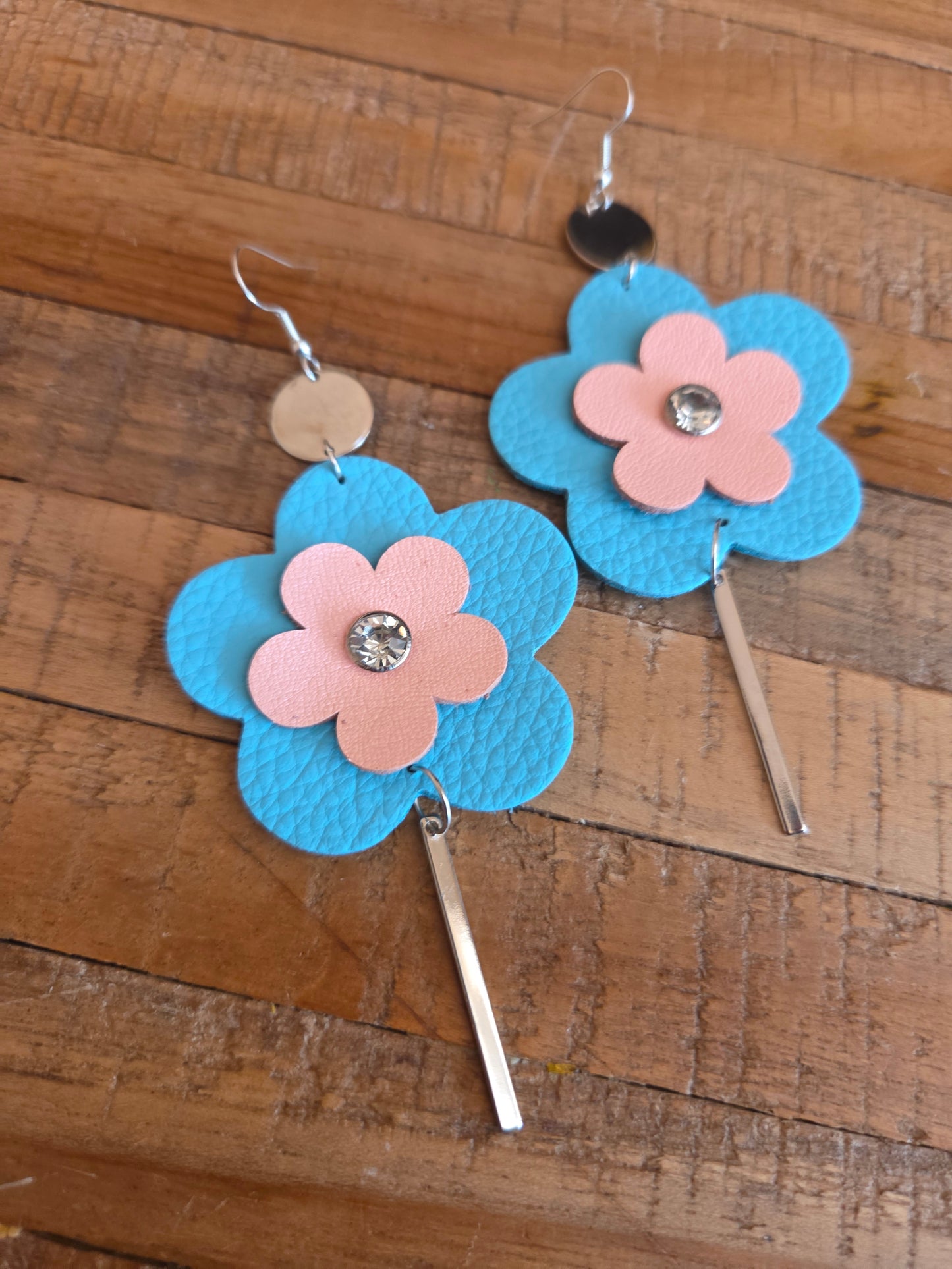 Leather Flower Drop Earrings