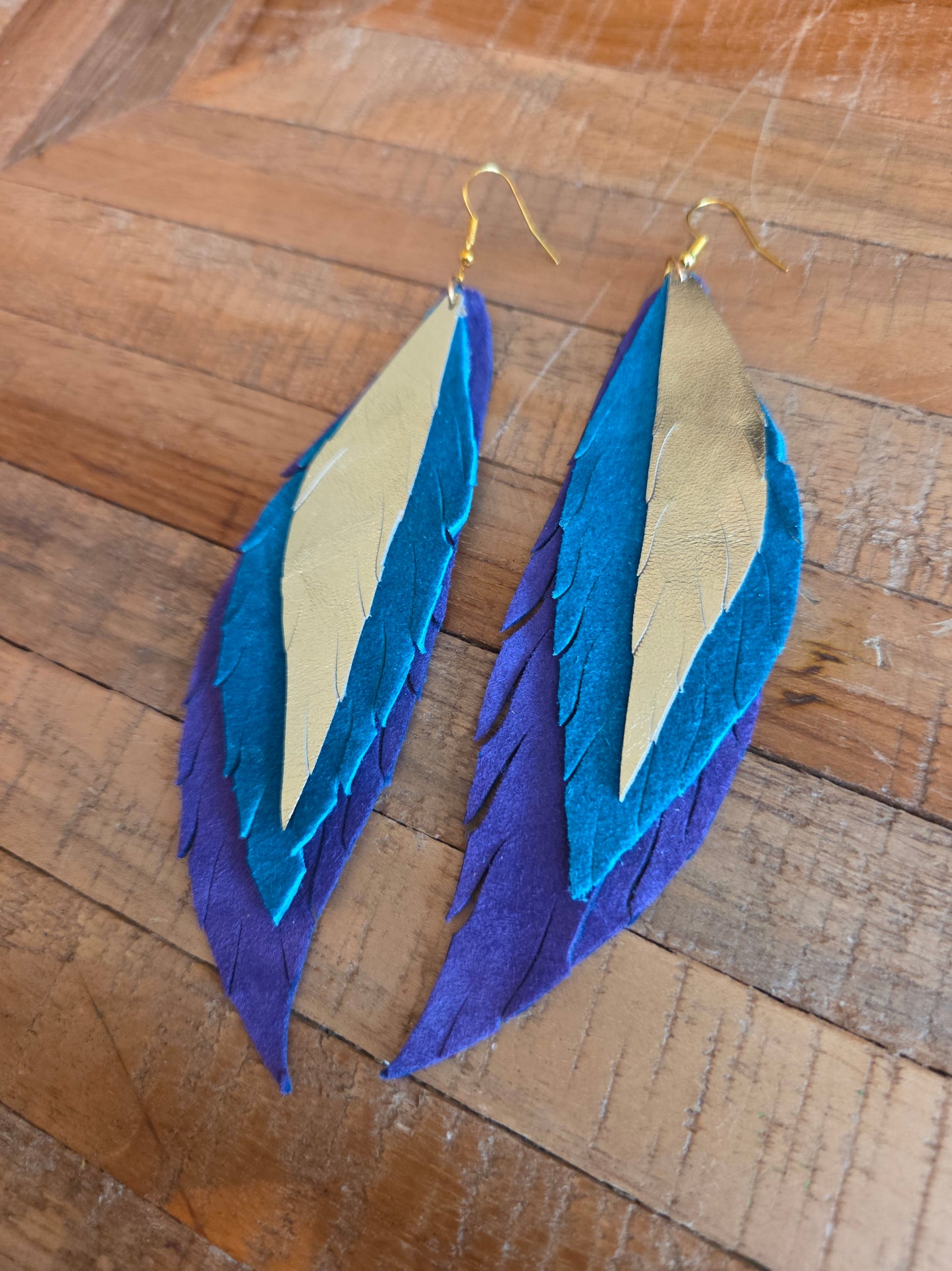 Moosehide Leather Feather Drop Earrings