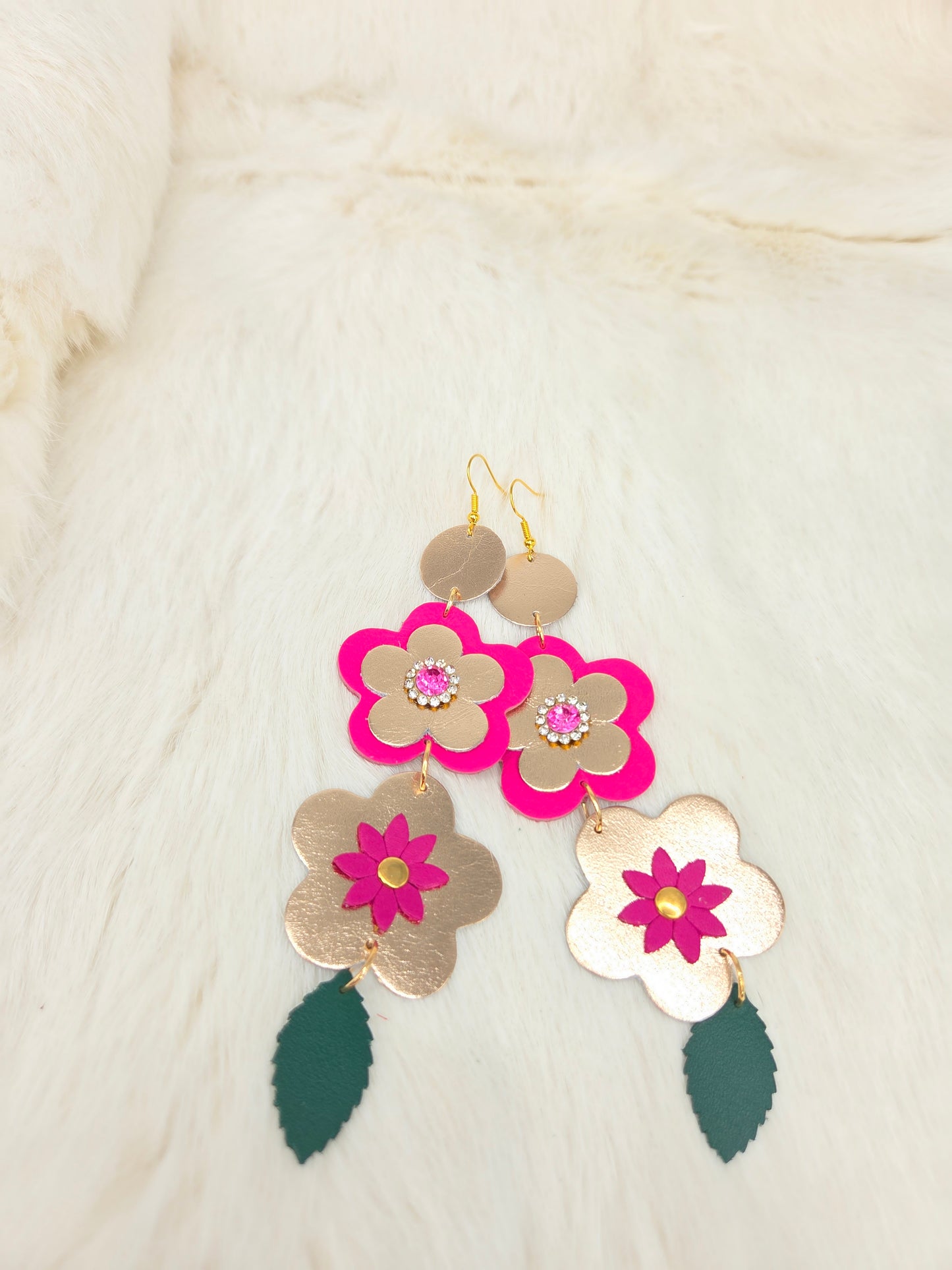 Leather Flower Shoulder Duster Earring