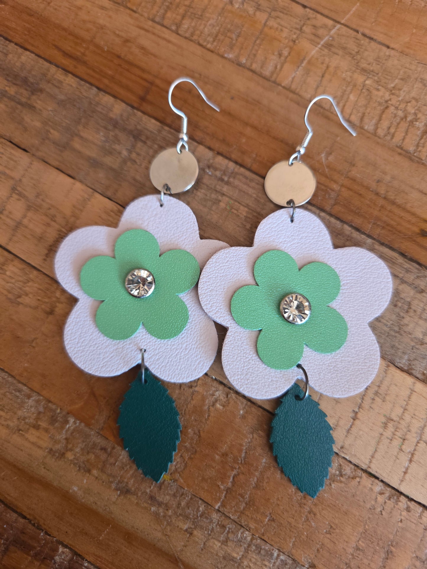 Leather Flower Drop Earrings