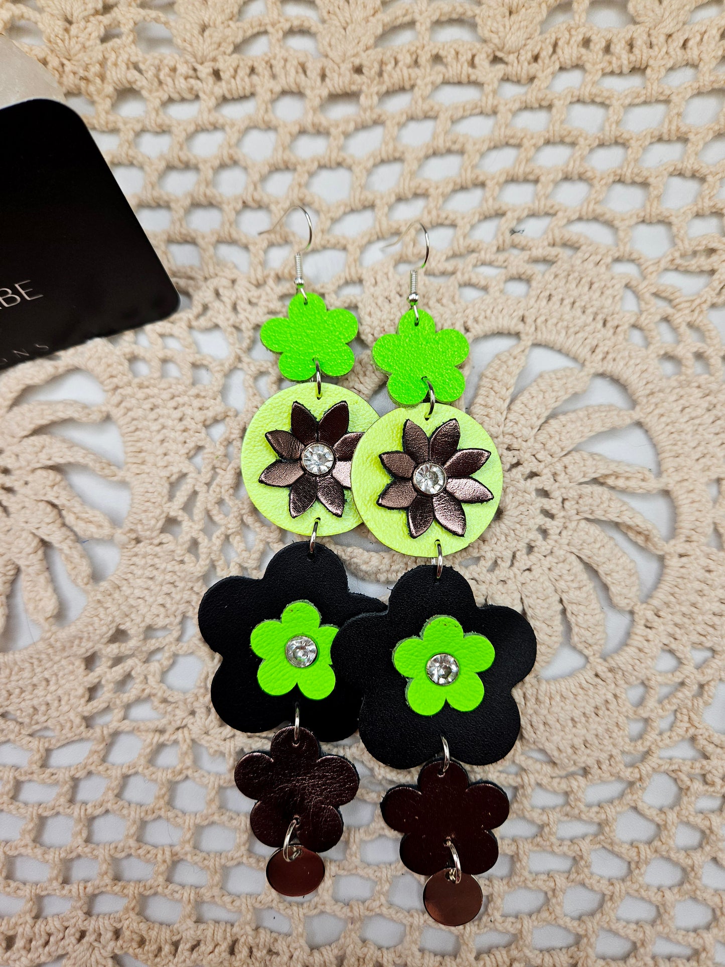 Flower Leather Shoulder Duster Earrings