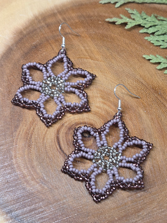 Mauve 3D Beaded Florals Earrings by Blending Beadz