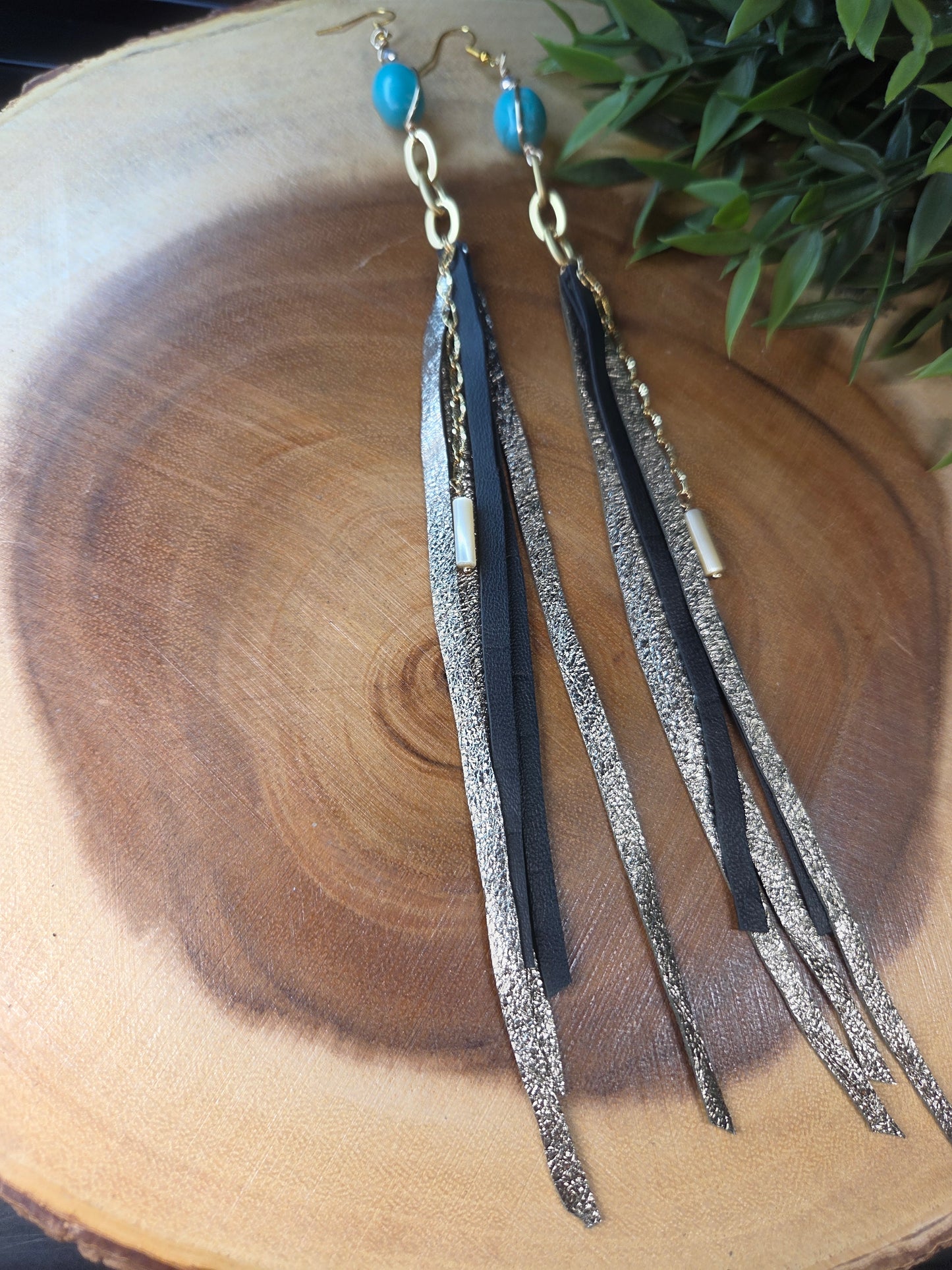 Leather Fringe Earrings with turquoise