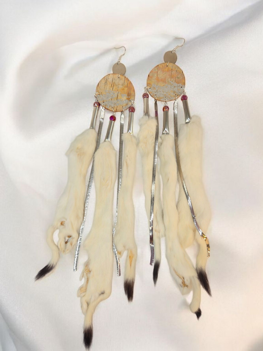 Boujee Weasel and Silver Gilded Birchbark Earrings
