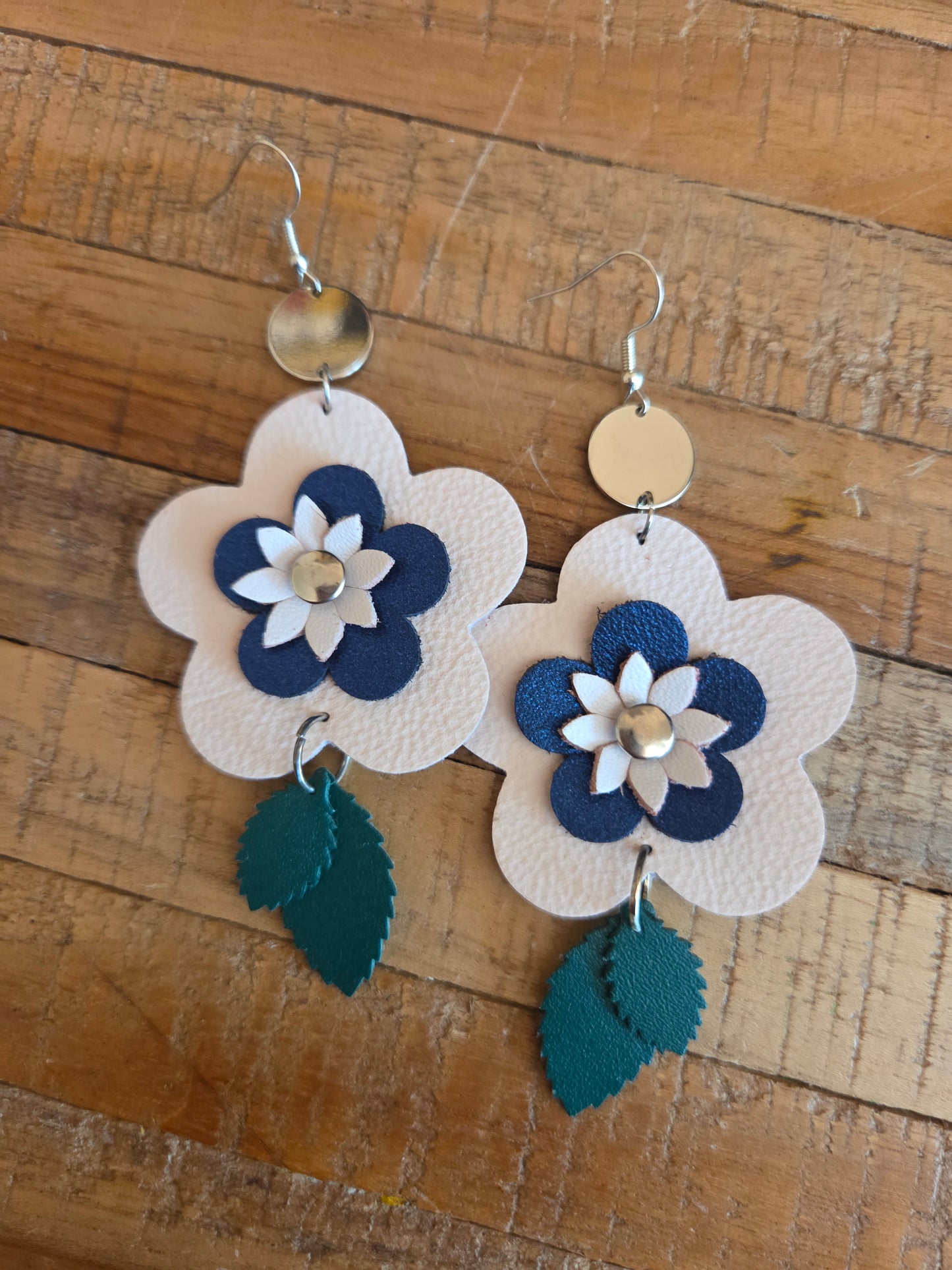 Leather Flower Drop Earrings