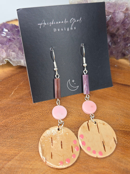Queen Conch, Wampum and Birchbark  Earrings