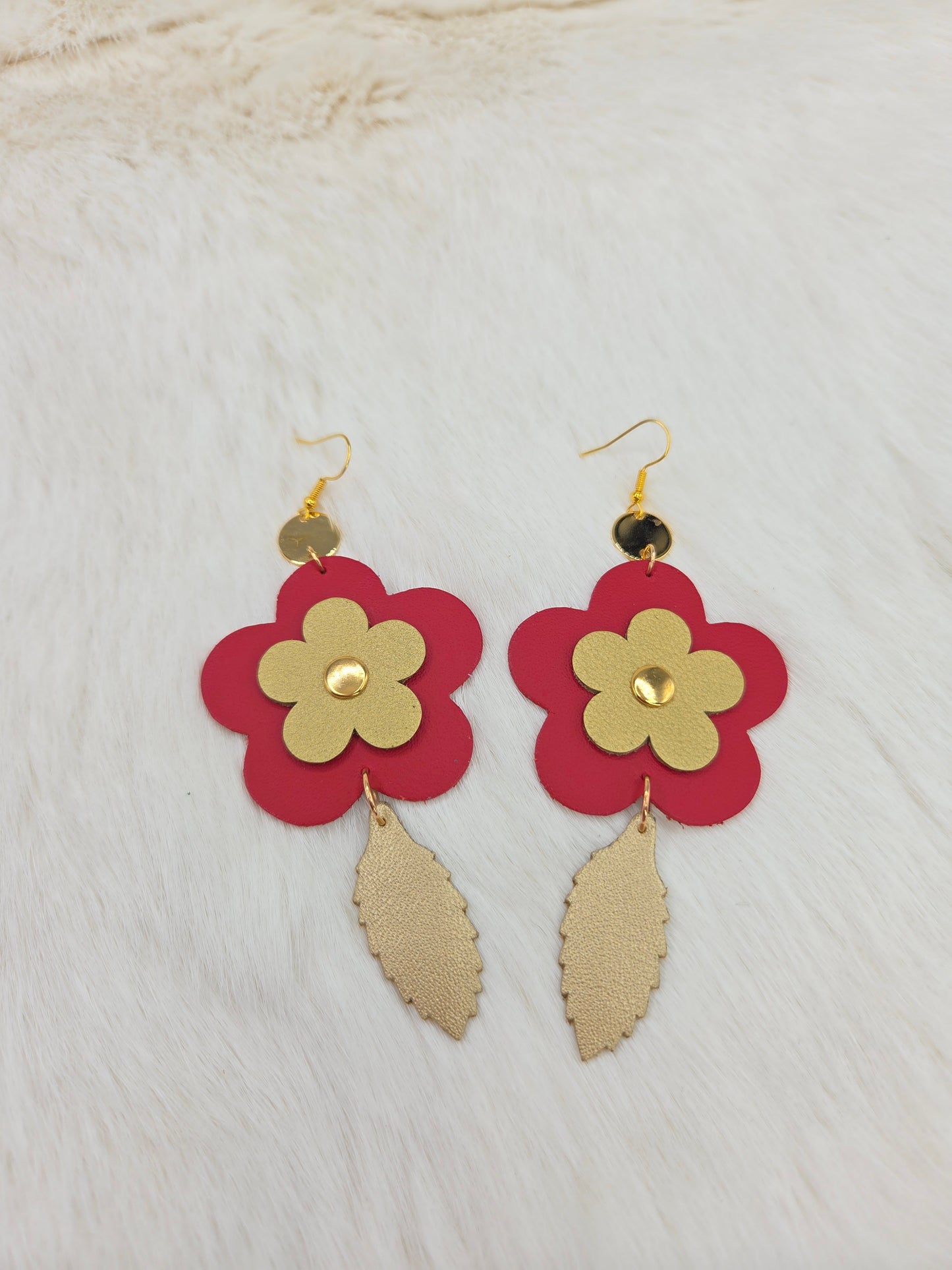 Leather Flower Drop Earrings