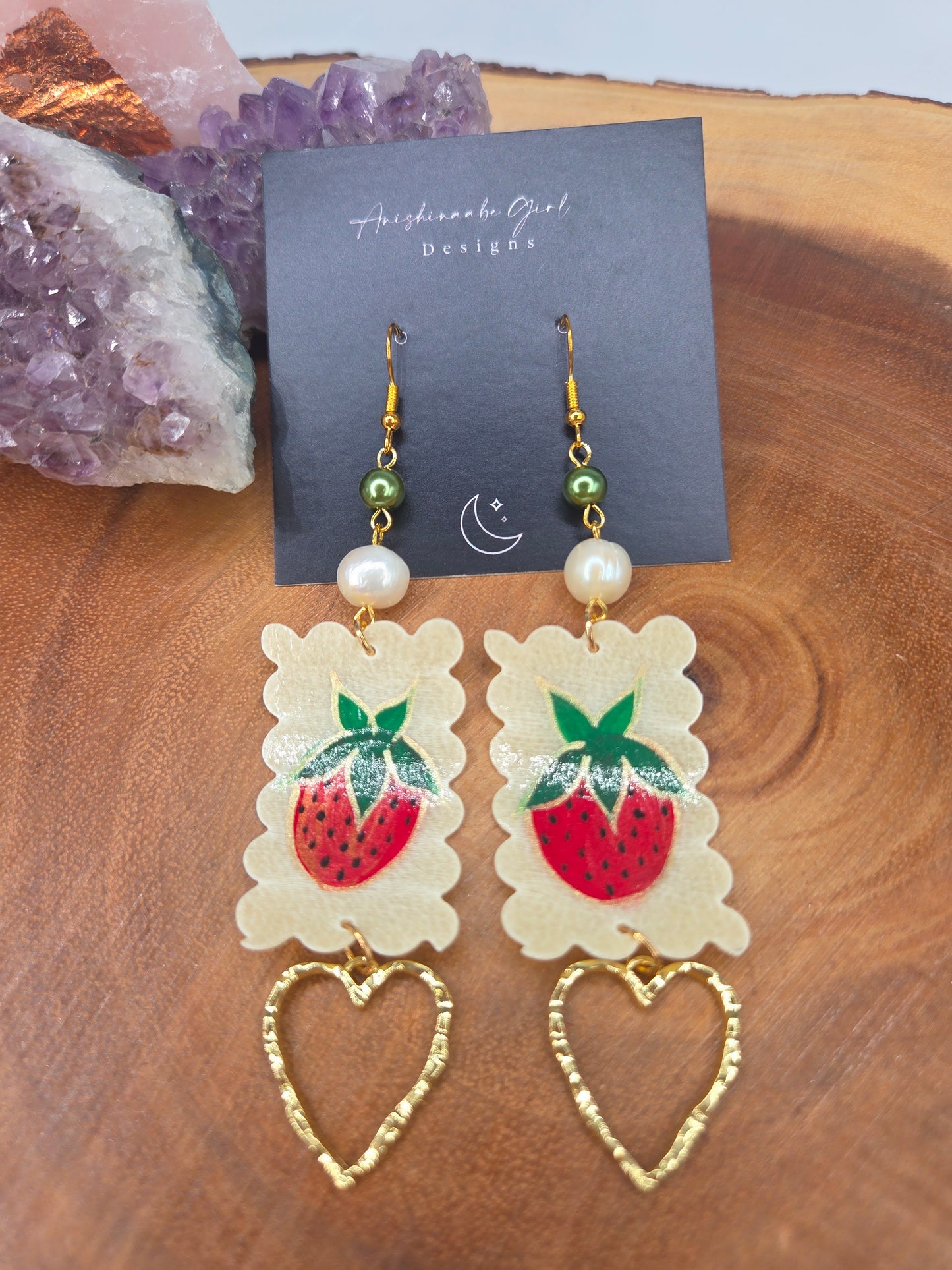 Parfleche Strawberry Painted Earrings