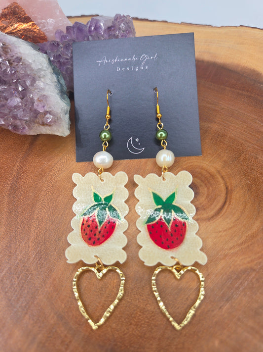 Parfleche Strawberry Painted Earrings