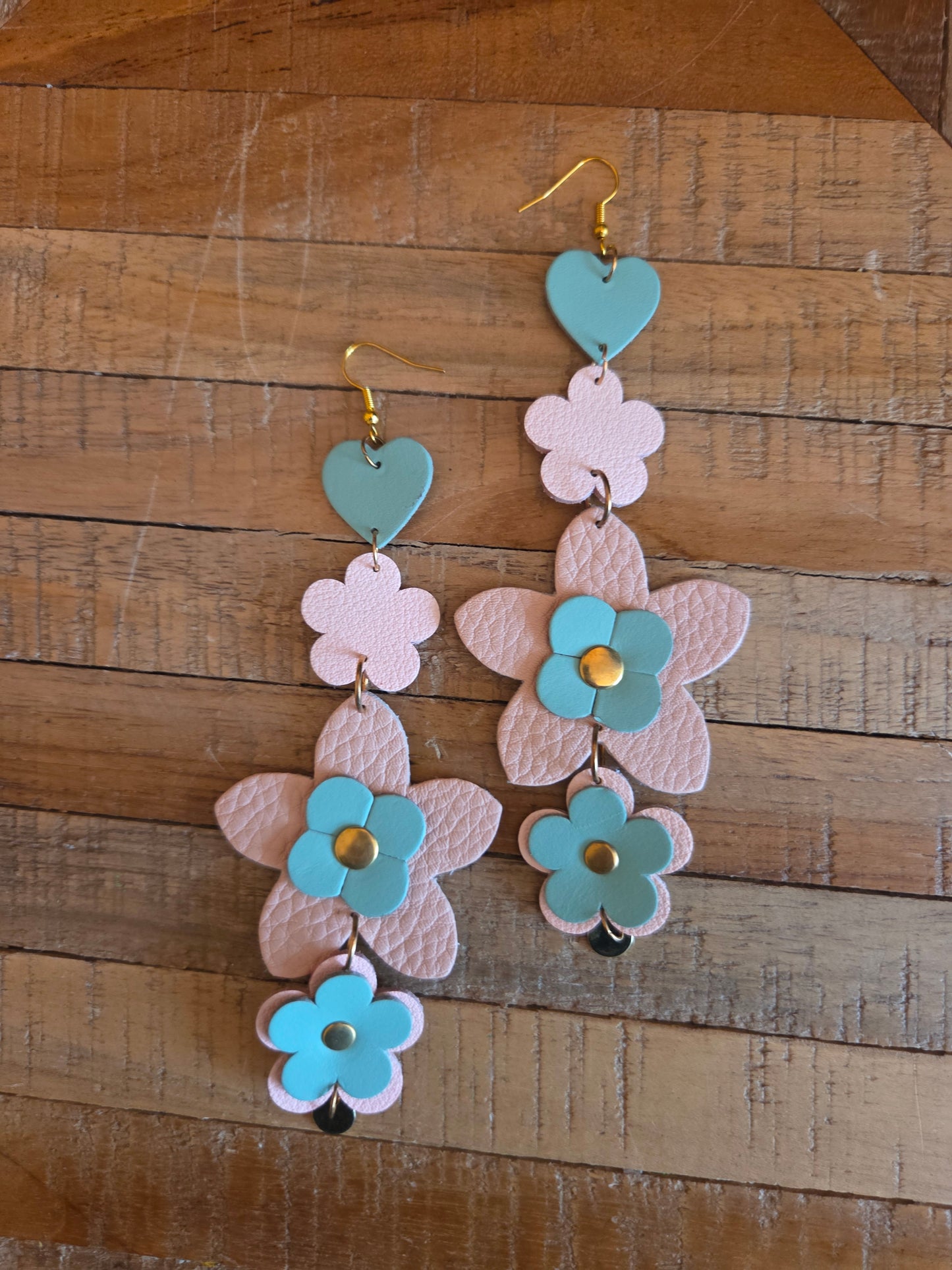 Leather Flower Shoulder Duster Earrings