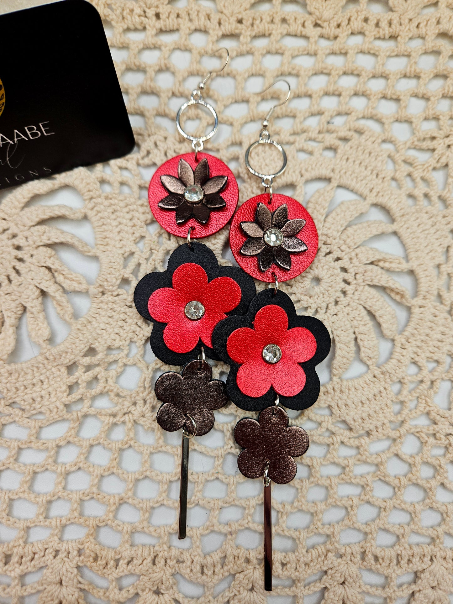 Flower Leather Shoulder Duster Earrings