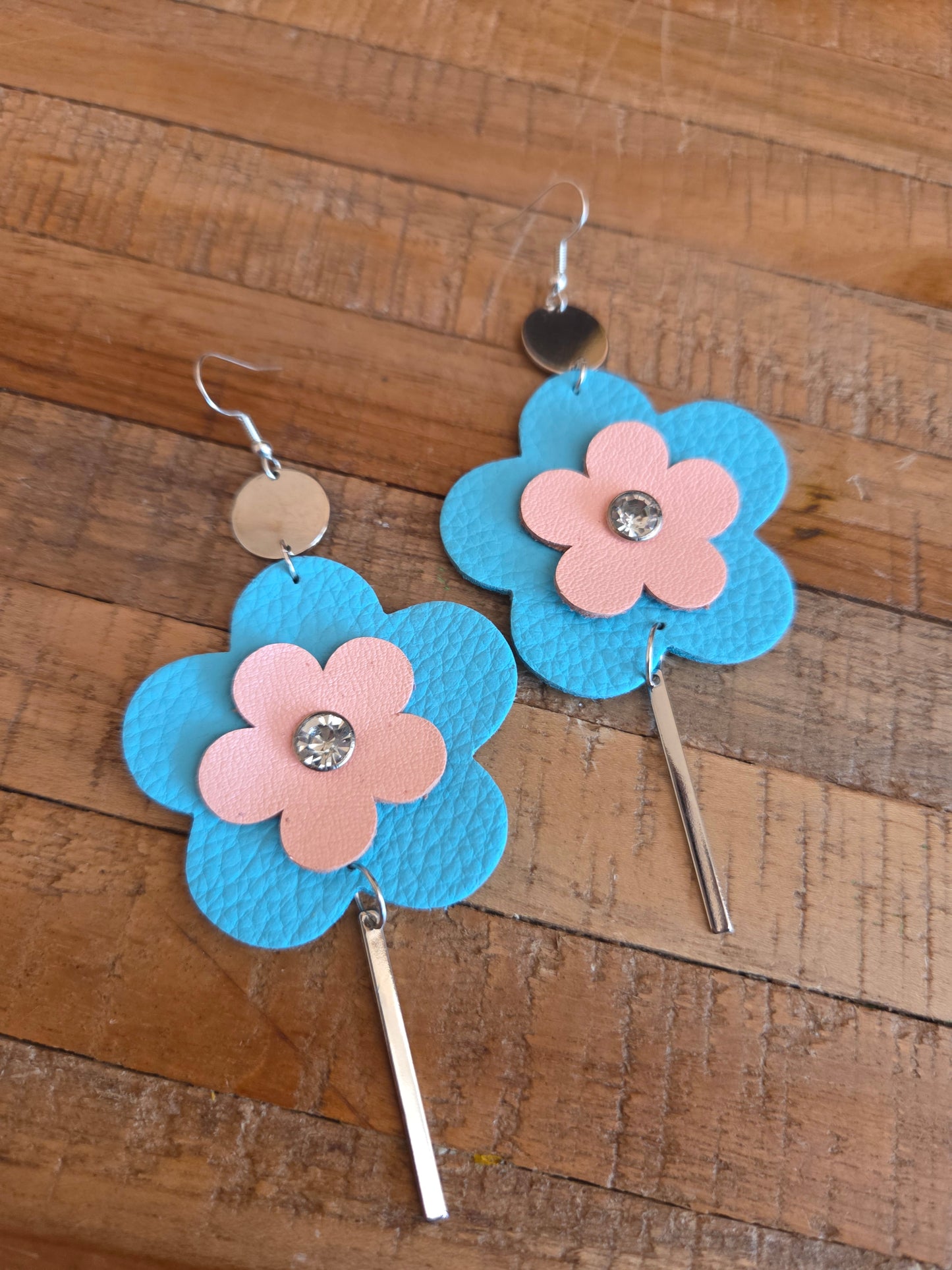 Leather Flower Drop Earrings