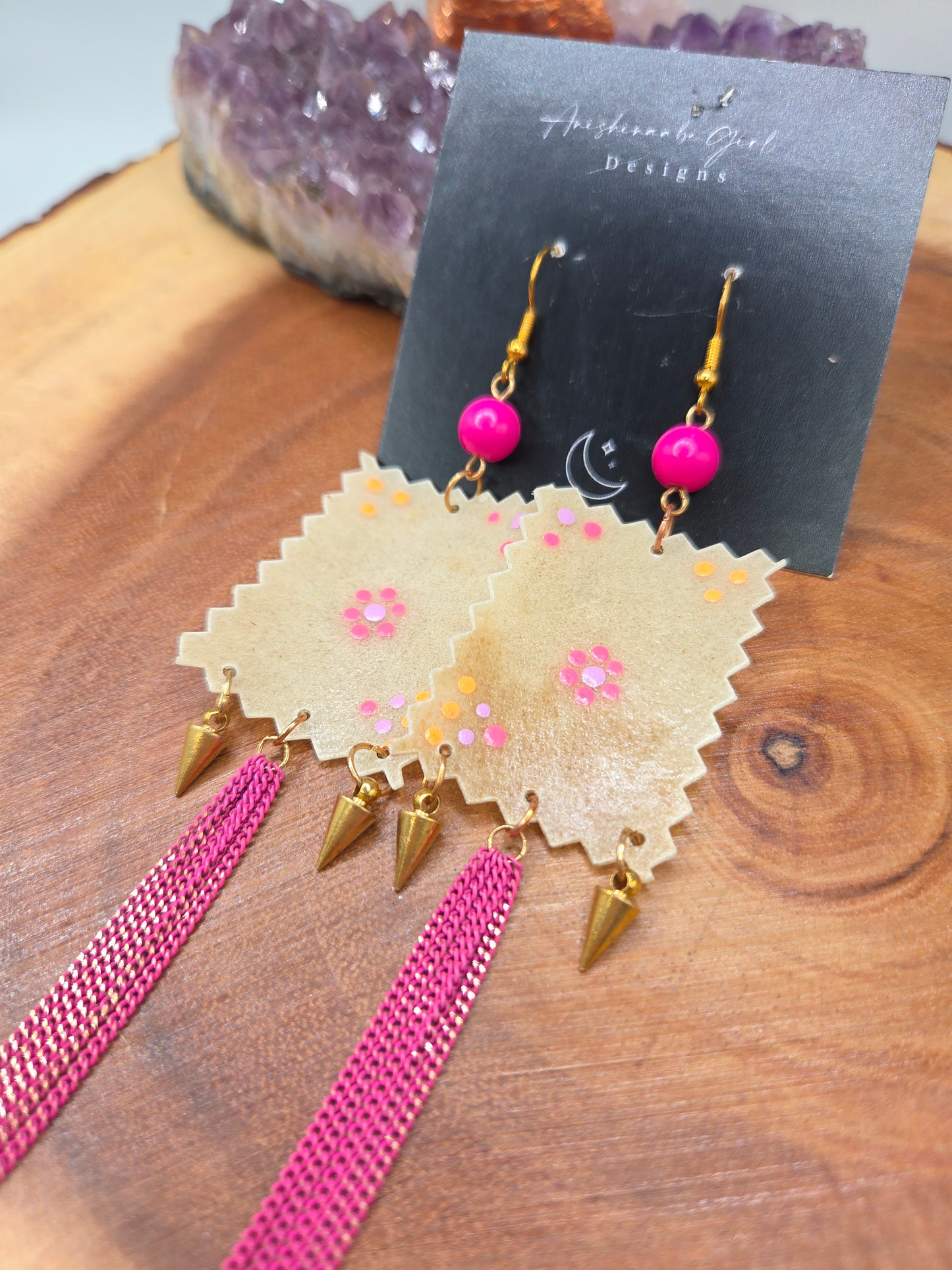 Neon parfleche chandelier Earrings