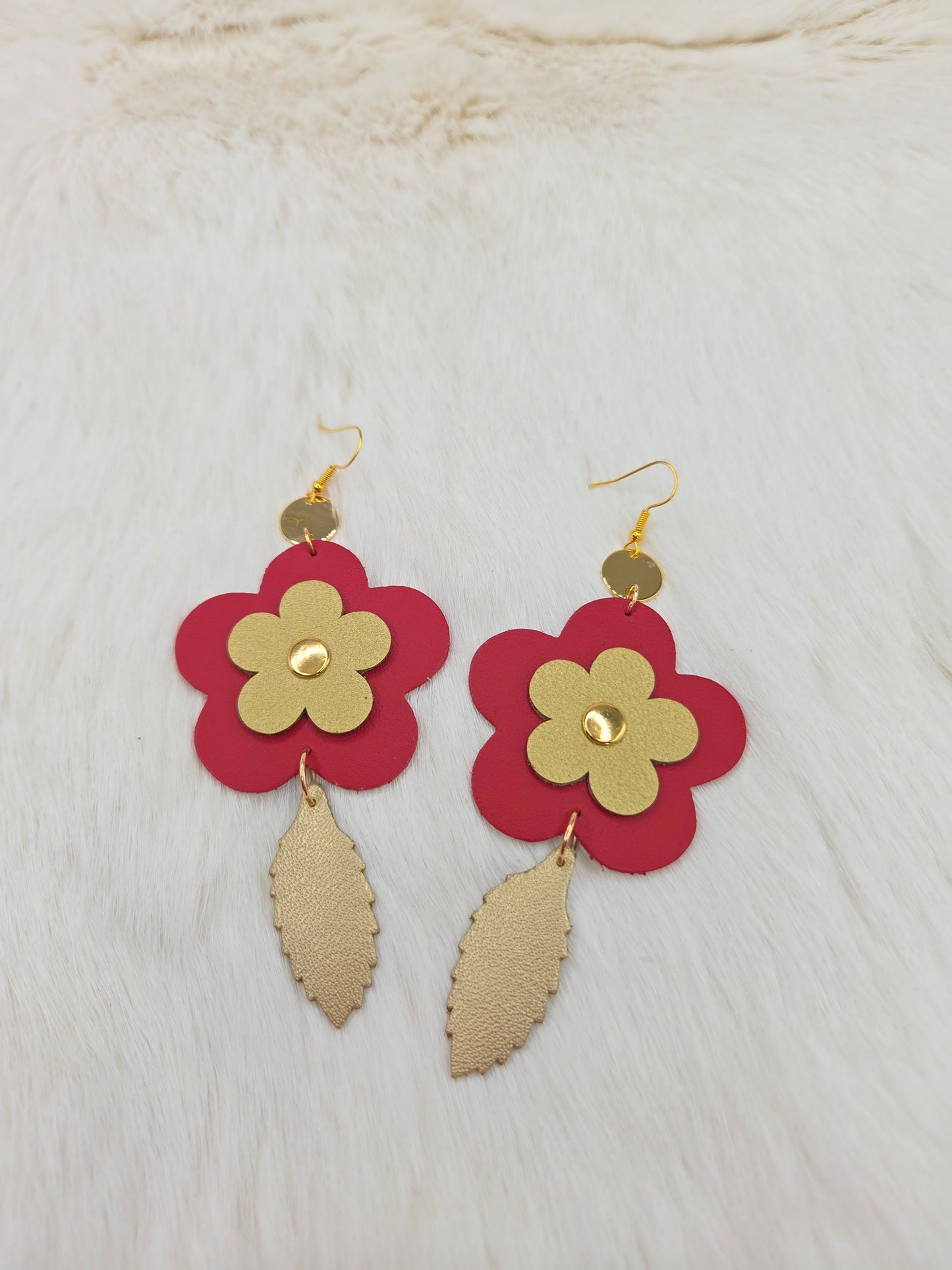 Leather Flower Drop Earrings