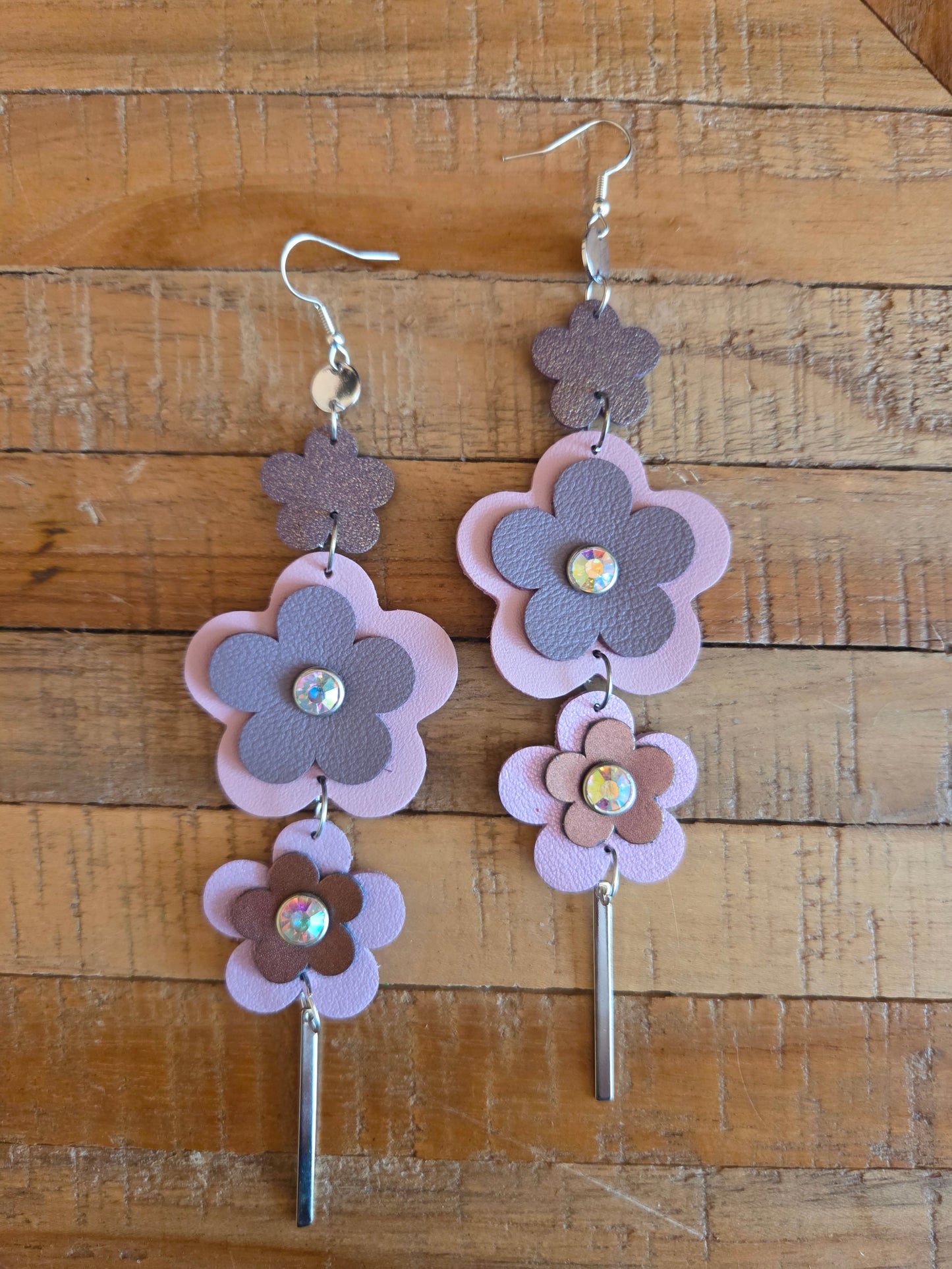 Leather Flower Shoulder Duster Earrings