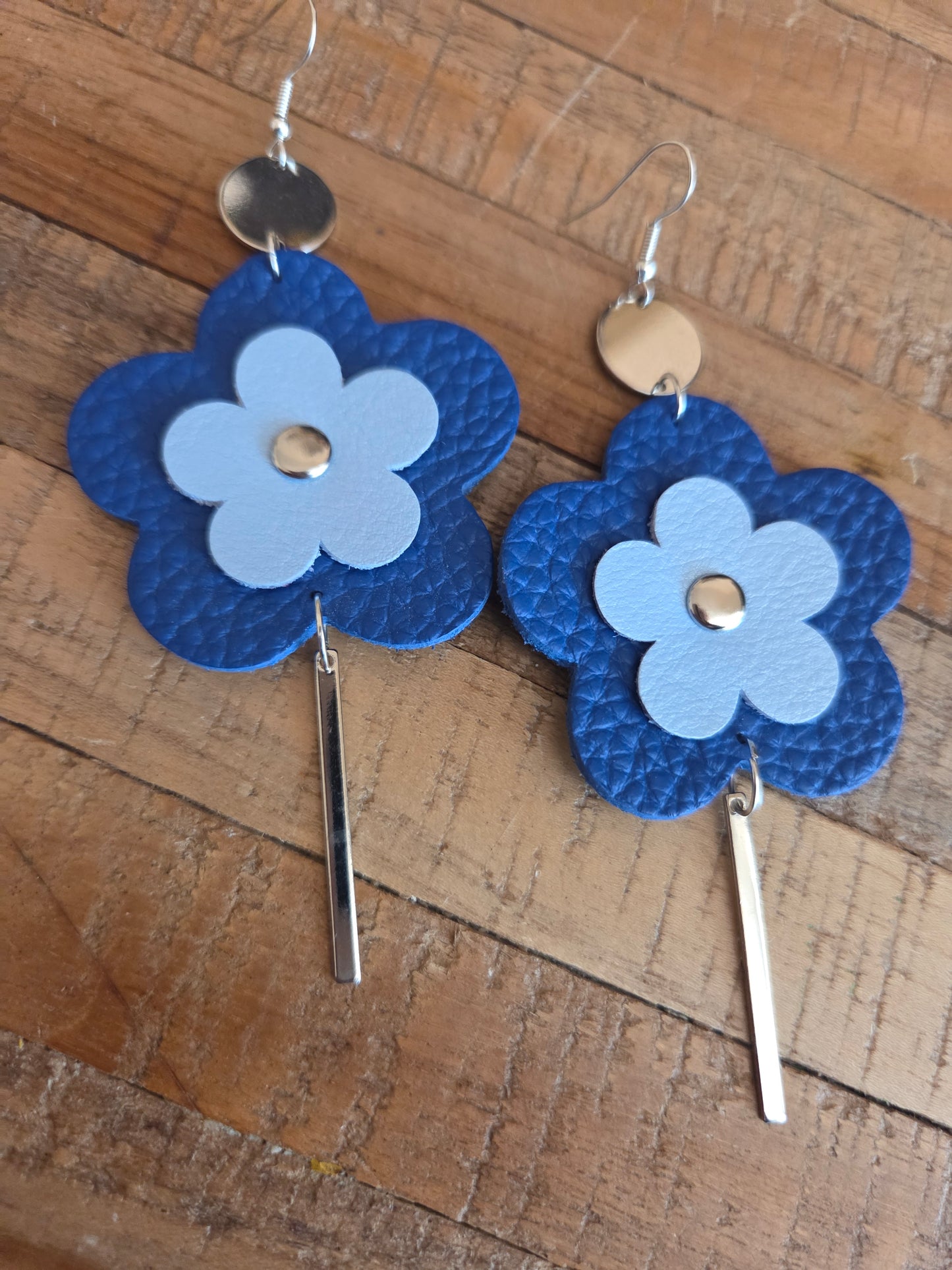 Leather Flower Drop Earrings