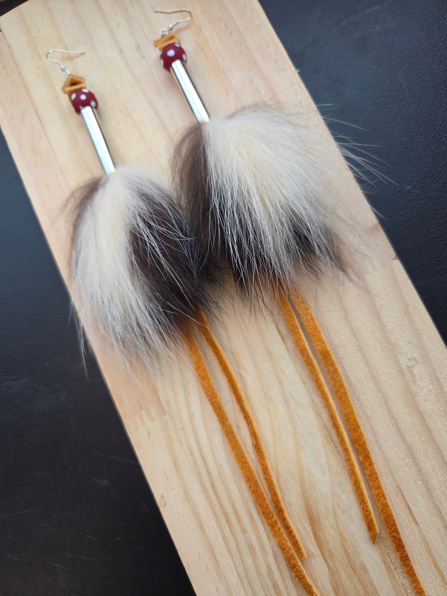 Skunk Medicine Earrings - Smoked Moosehide & Skunk Beads