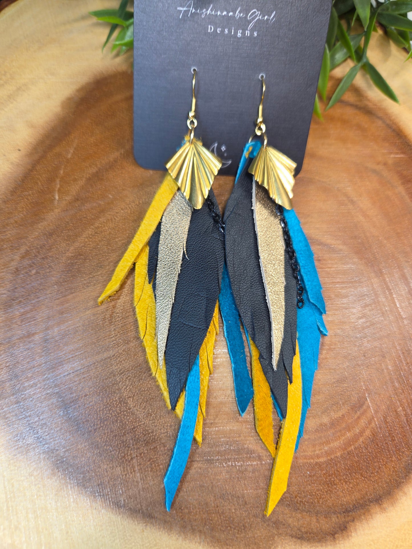 Statement Leather Feather Earrings