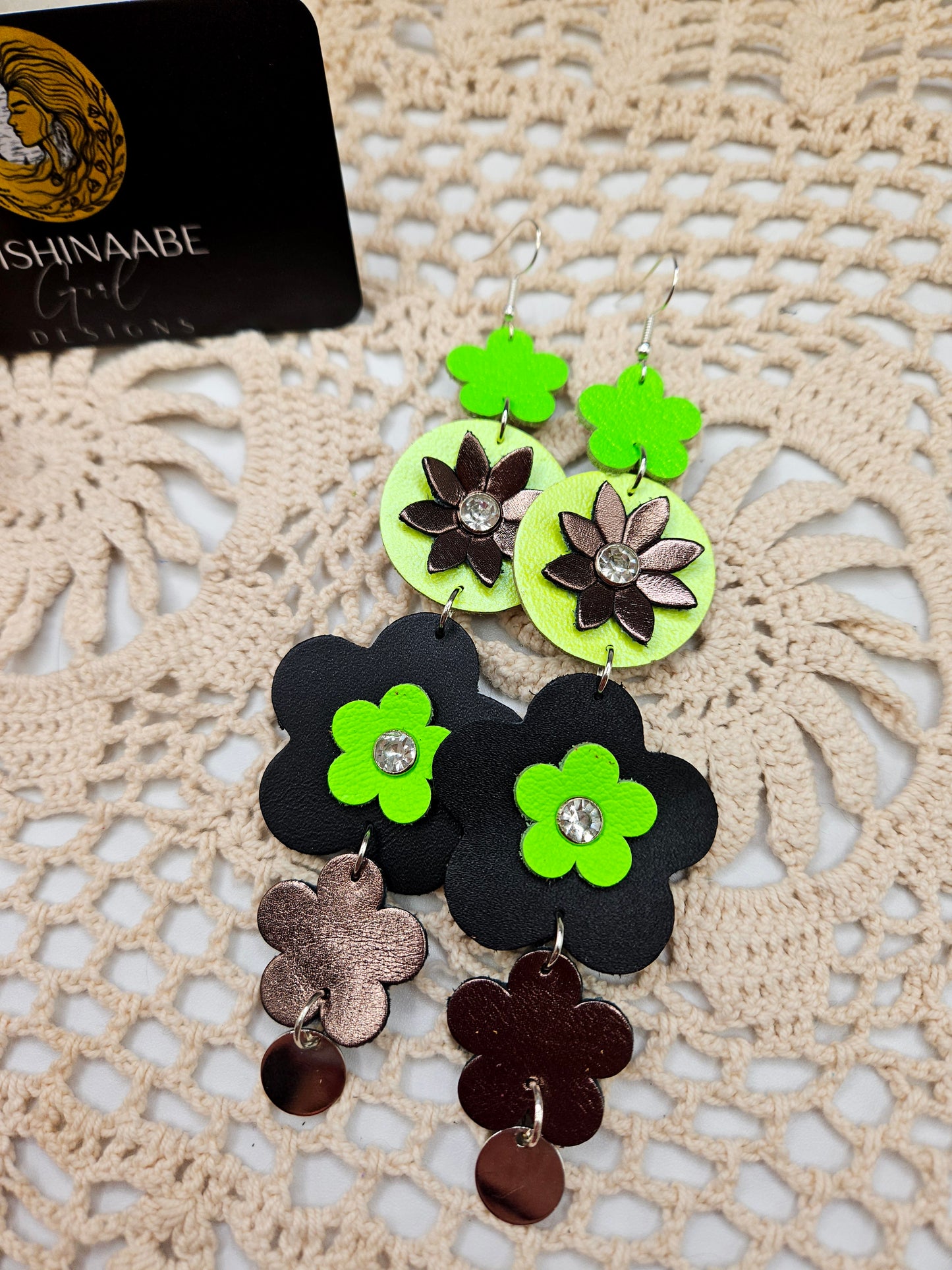 Flower Leather Shoulder Duster Earrings