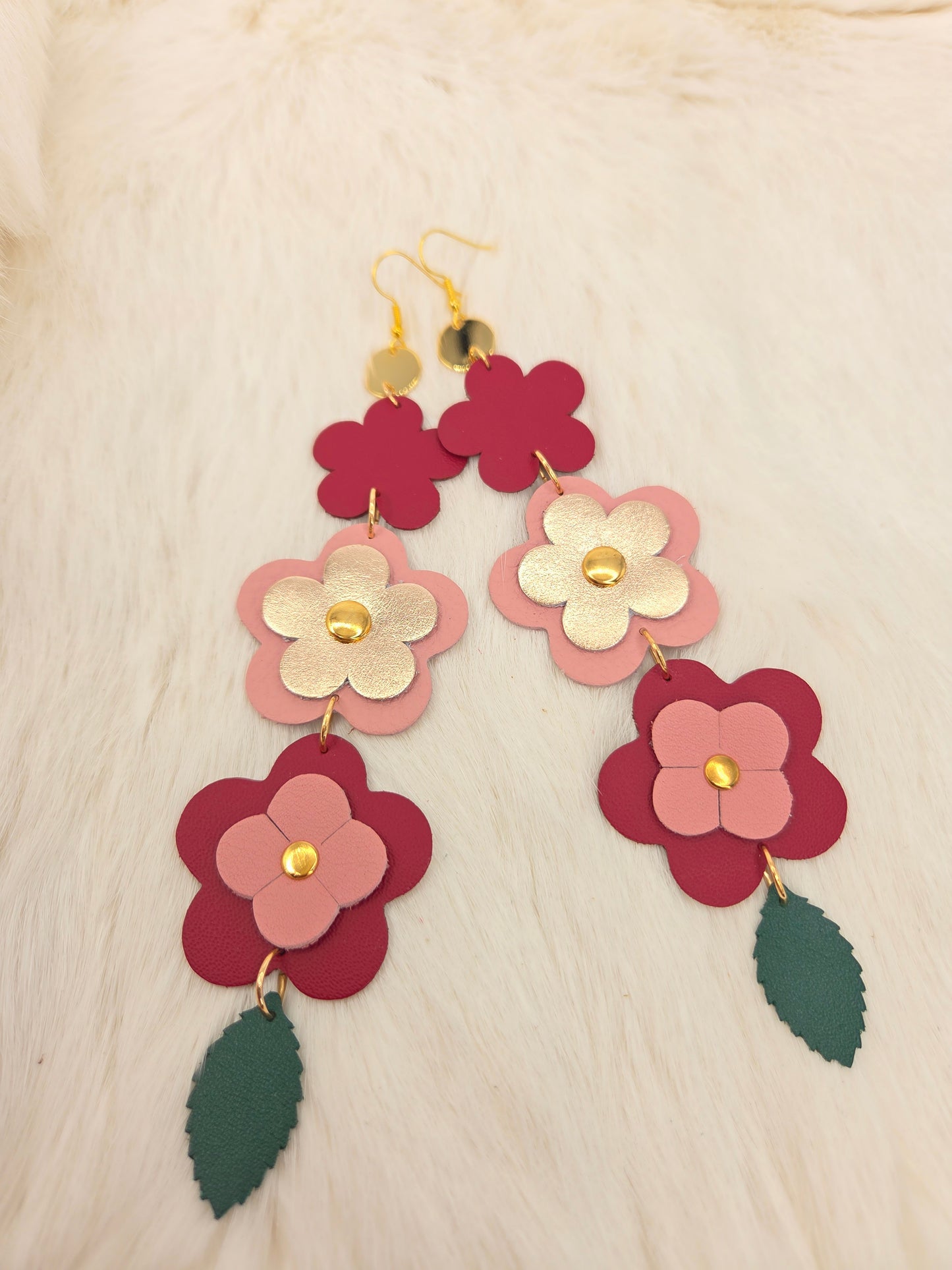 Leather Flower Shoulder Duster Earring