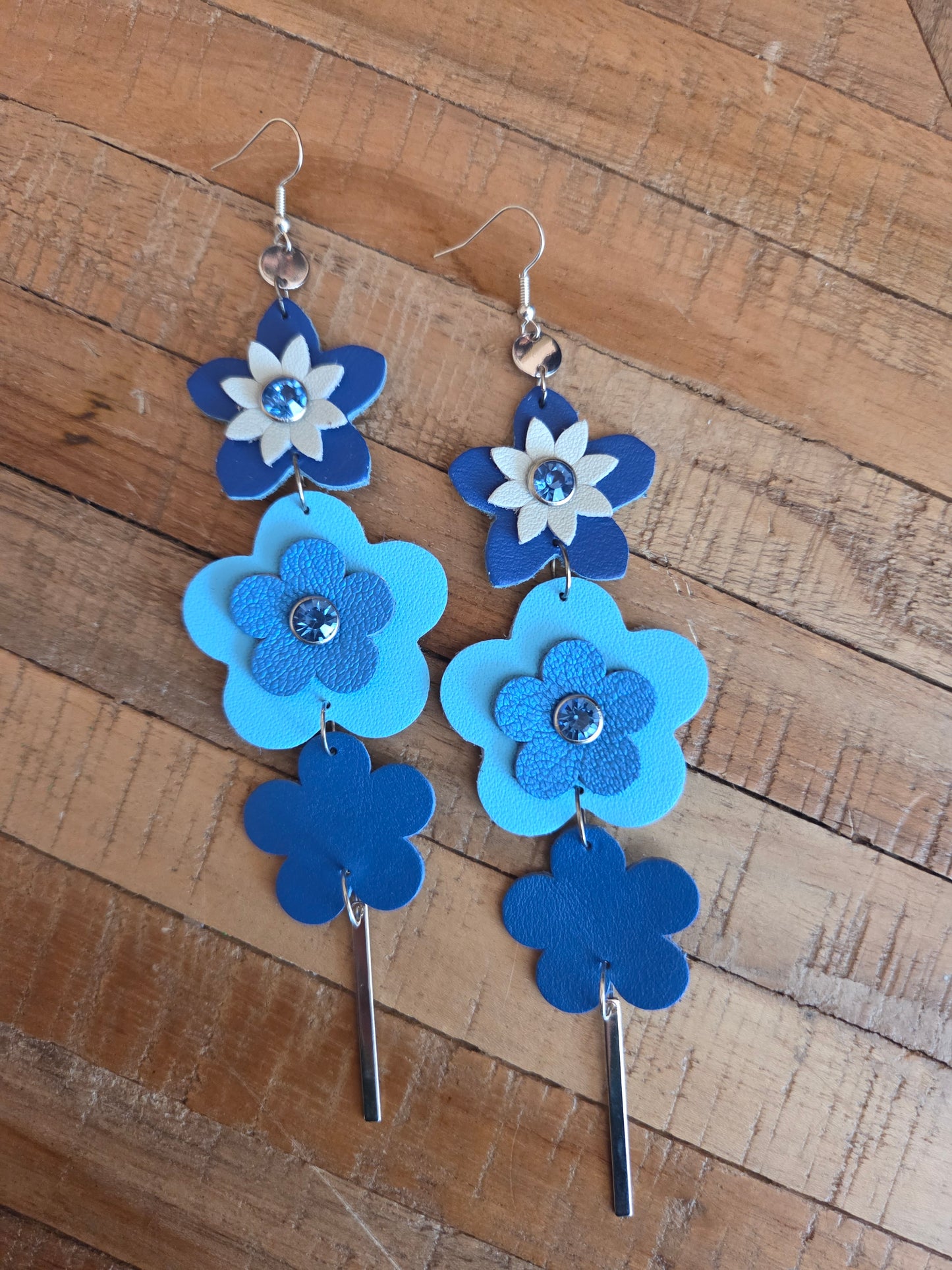 Leather Flower Shoulder Duster Earrings