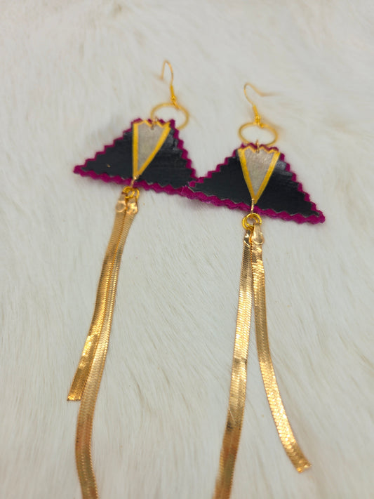 Geometric Painted Rawhide Parfleche Earrings