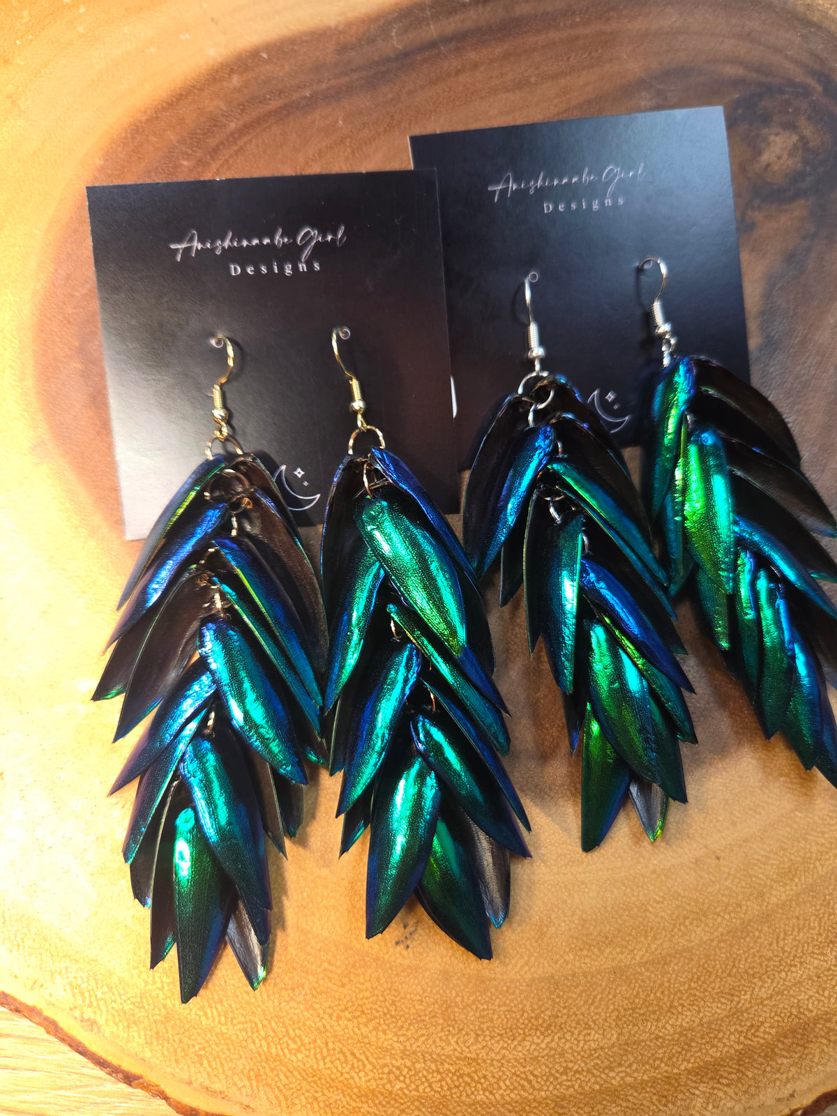 Beetle Wing Earrings - 10 Layer Long
