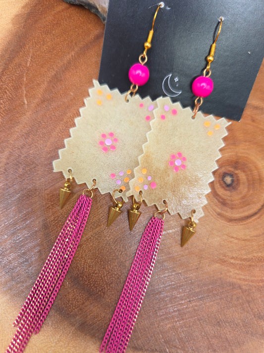 Neon parfleche chandelier Earrings