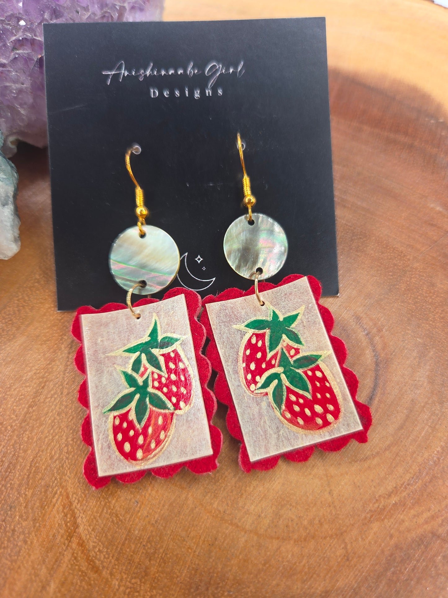Painted Strawberry Parfleche Earrings