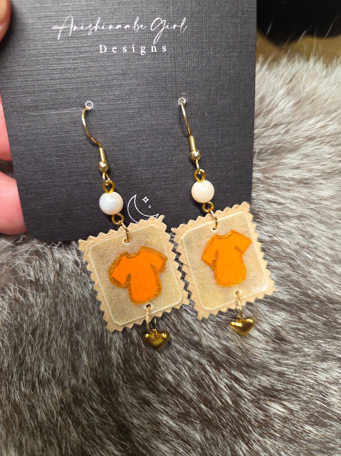 Orange Shirt Parfleche Painted Earrings