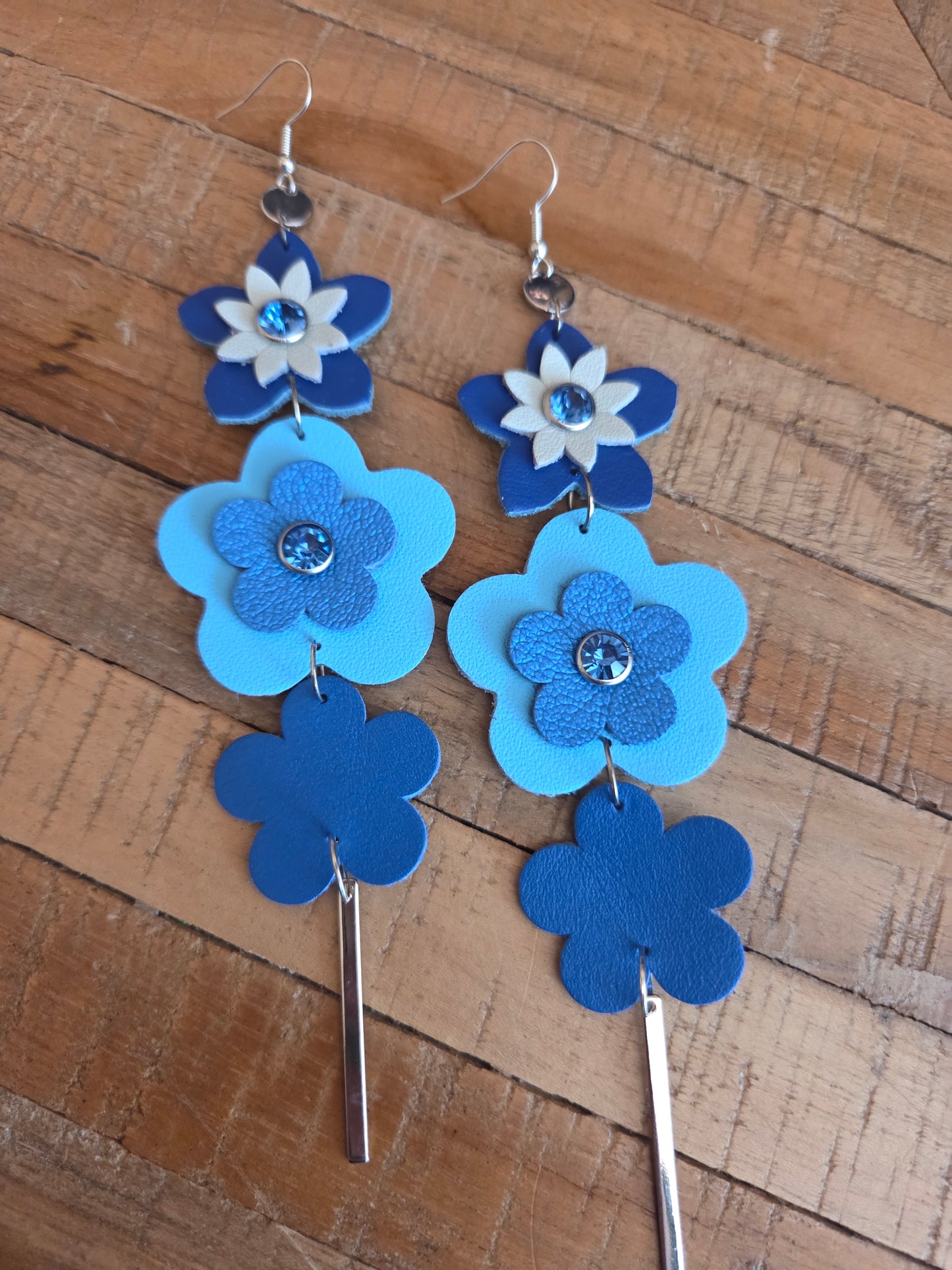 Leather Flower Shoulder Duster Earrings