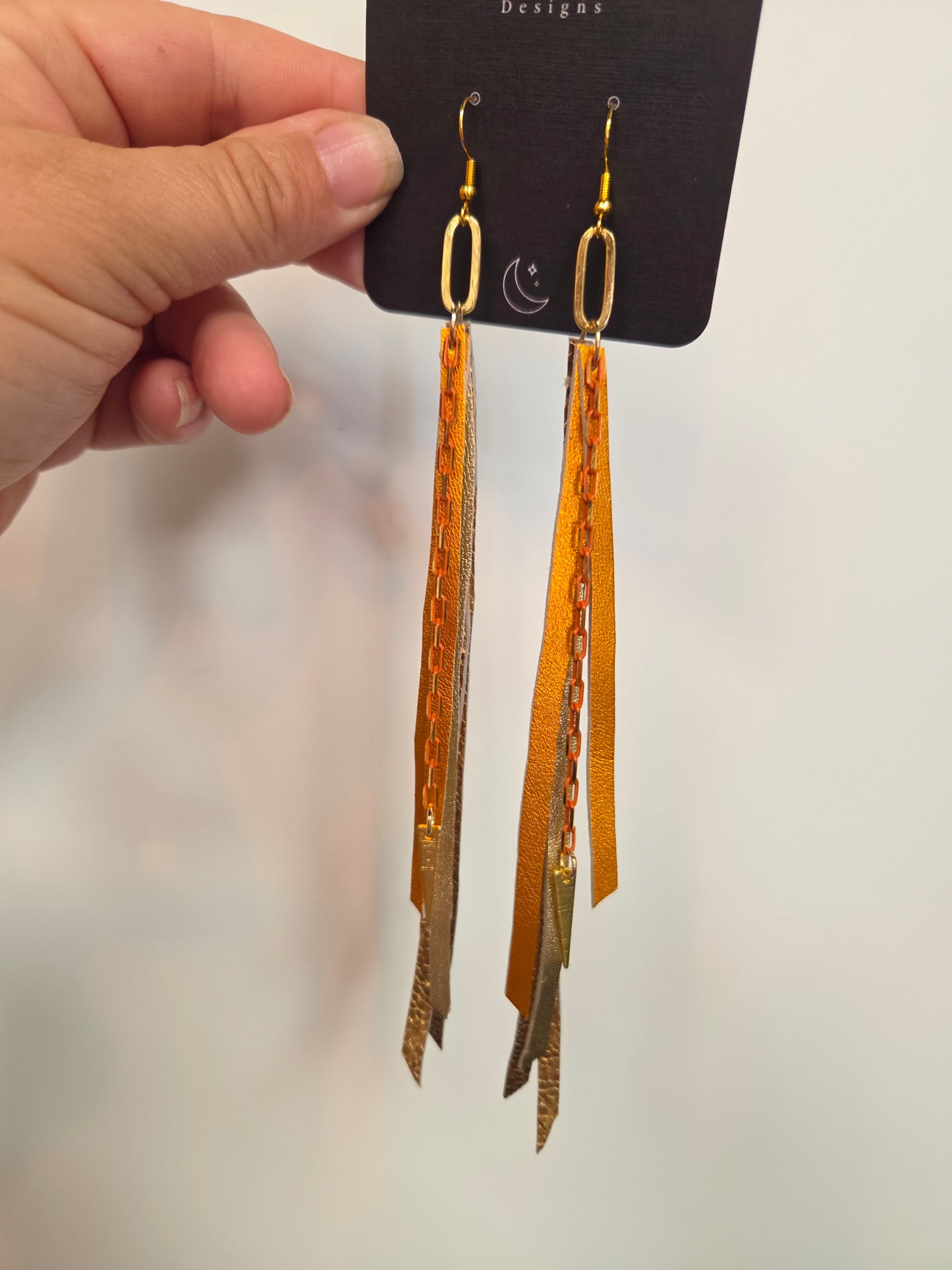 Leather Fringe Earrings Copper Metallics
