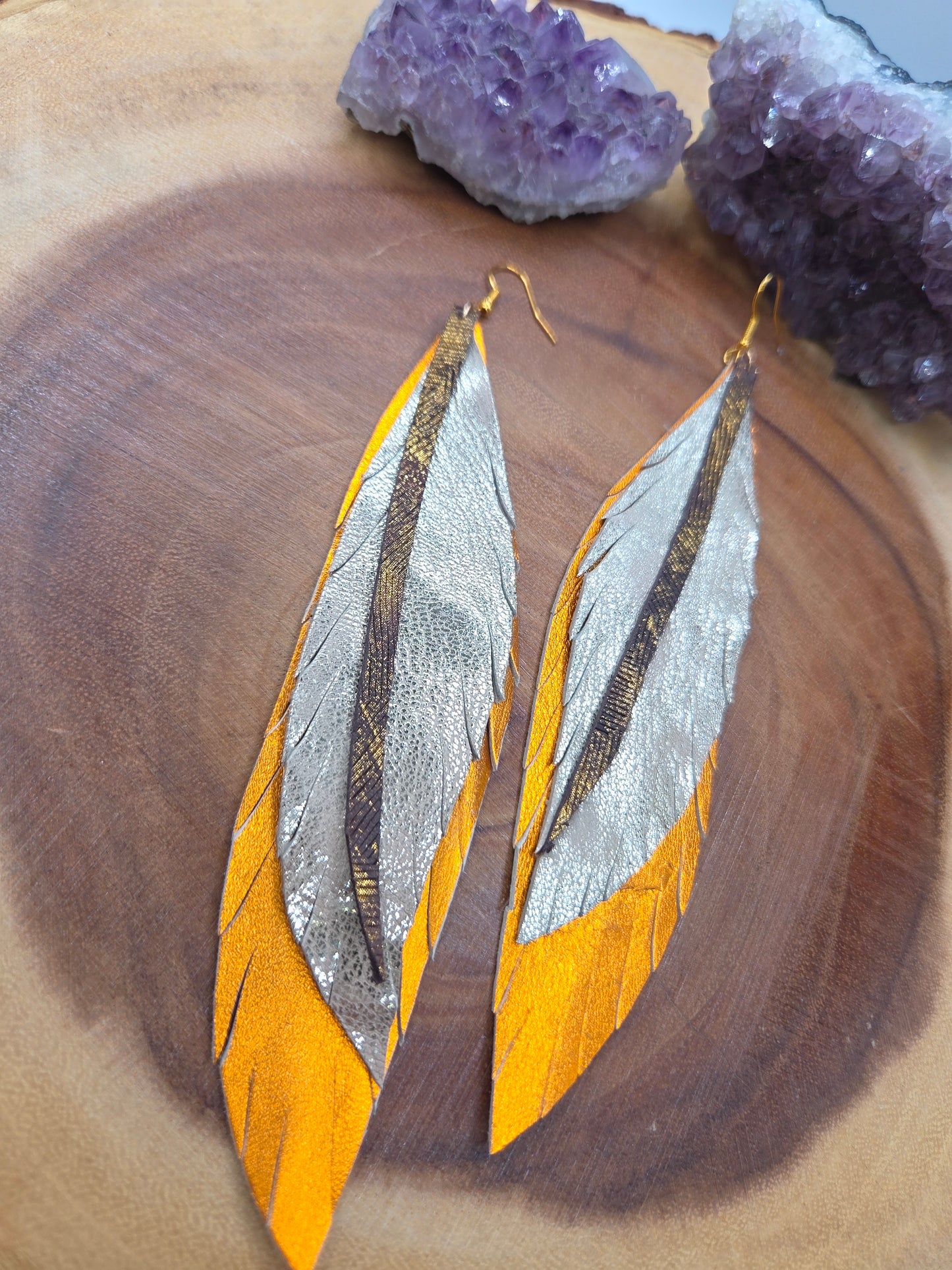 Metallics Leather Feather Earrings