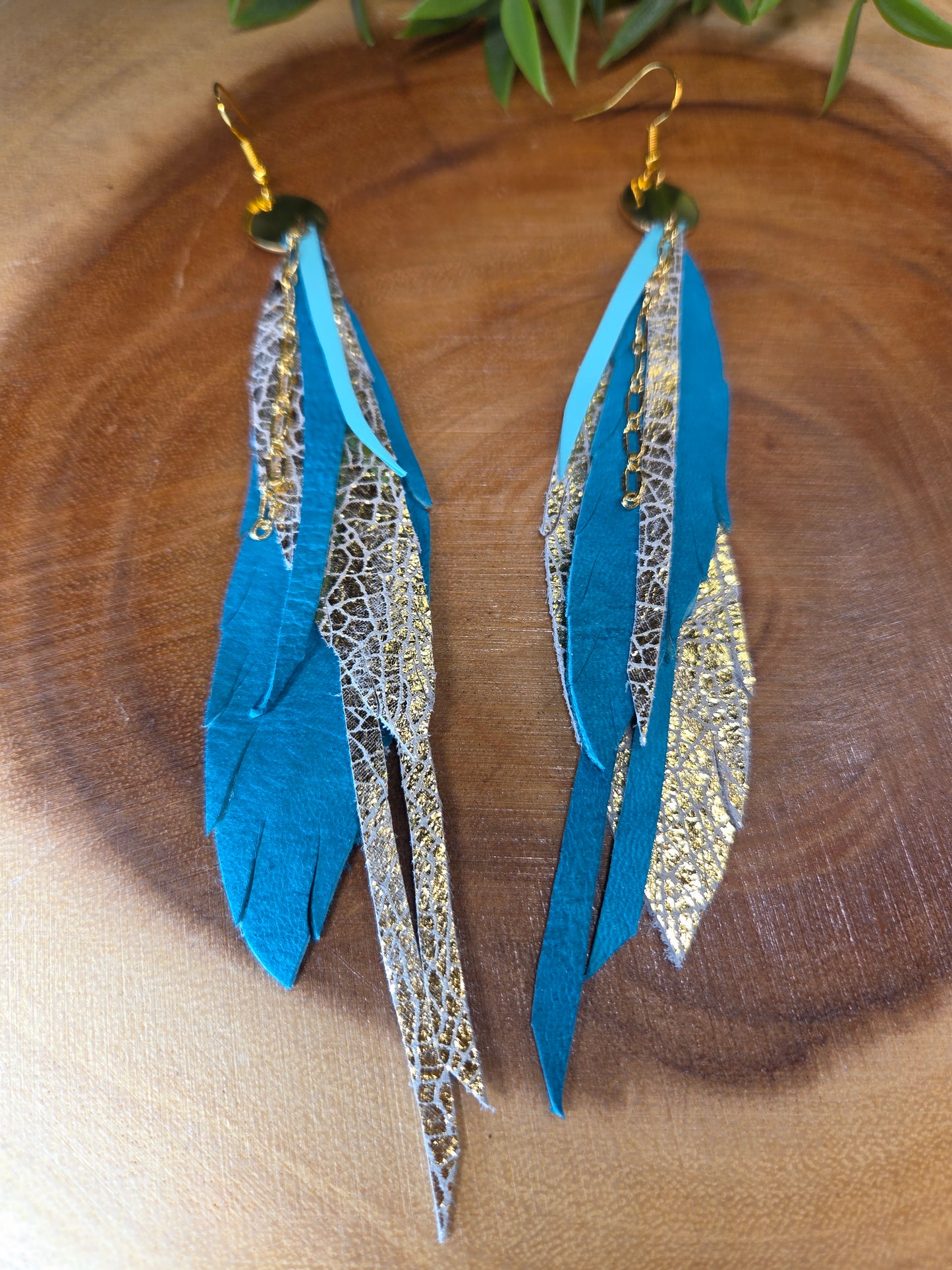 Statement Leather Feather Earrings