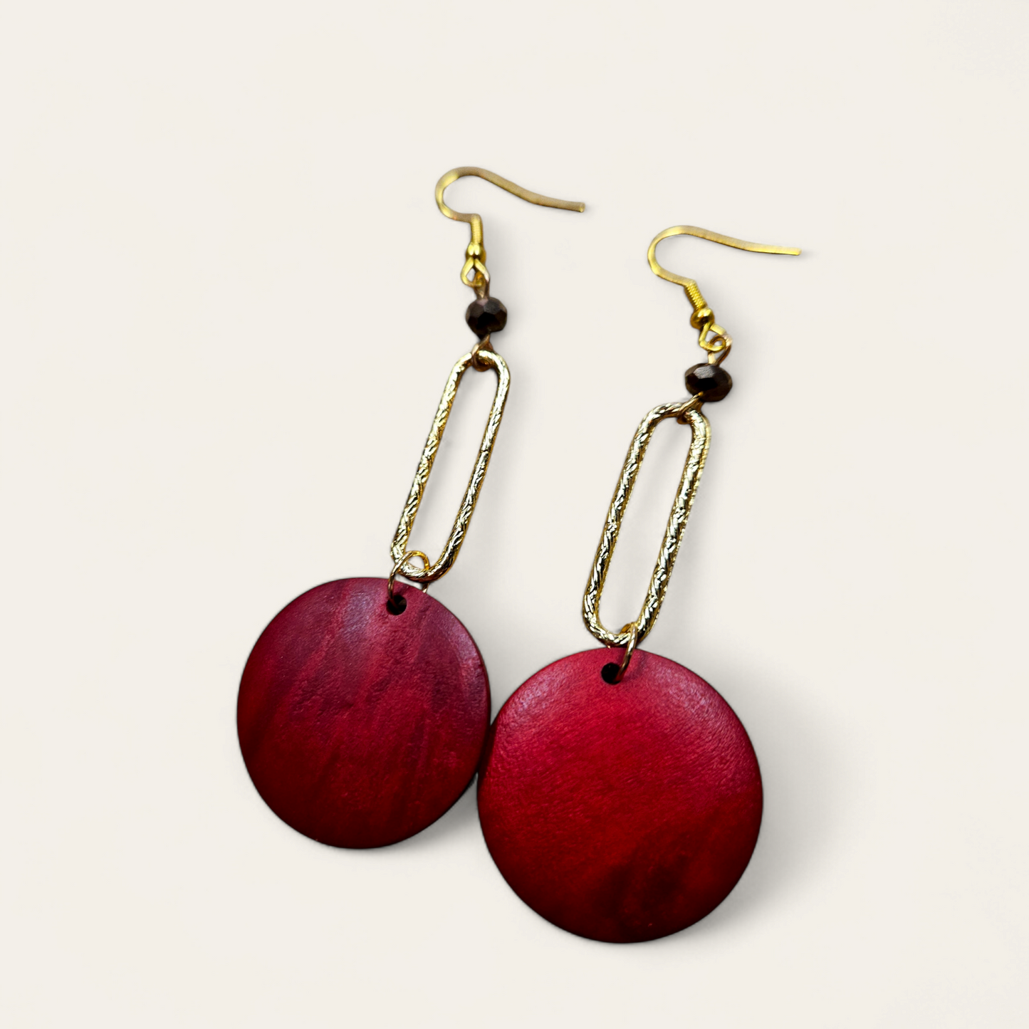 Red Wood Minimalist Earrings