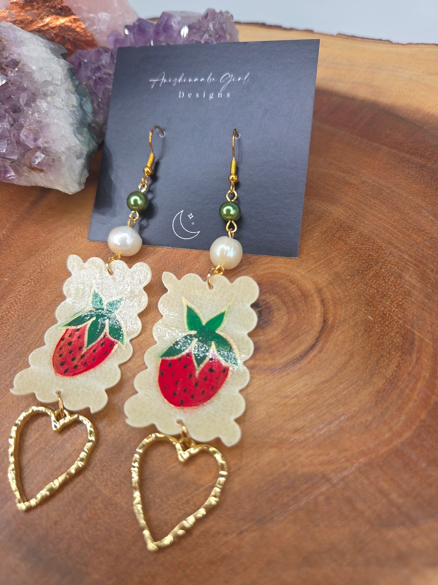Parfleche Strawberry Painted Earrings