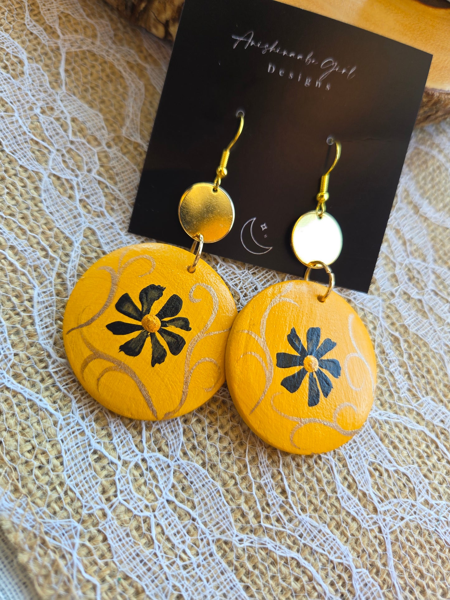 Floral Painted Circle Earrings