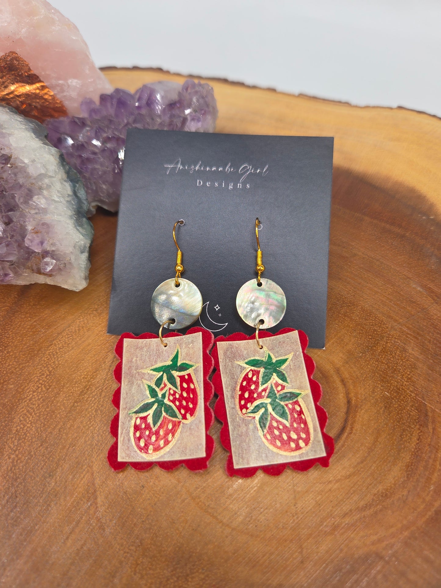 Painted Strawberry Parfleche Earrings