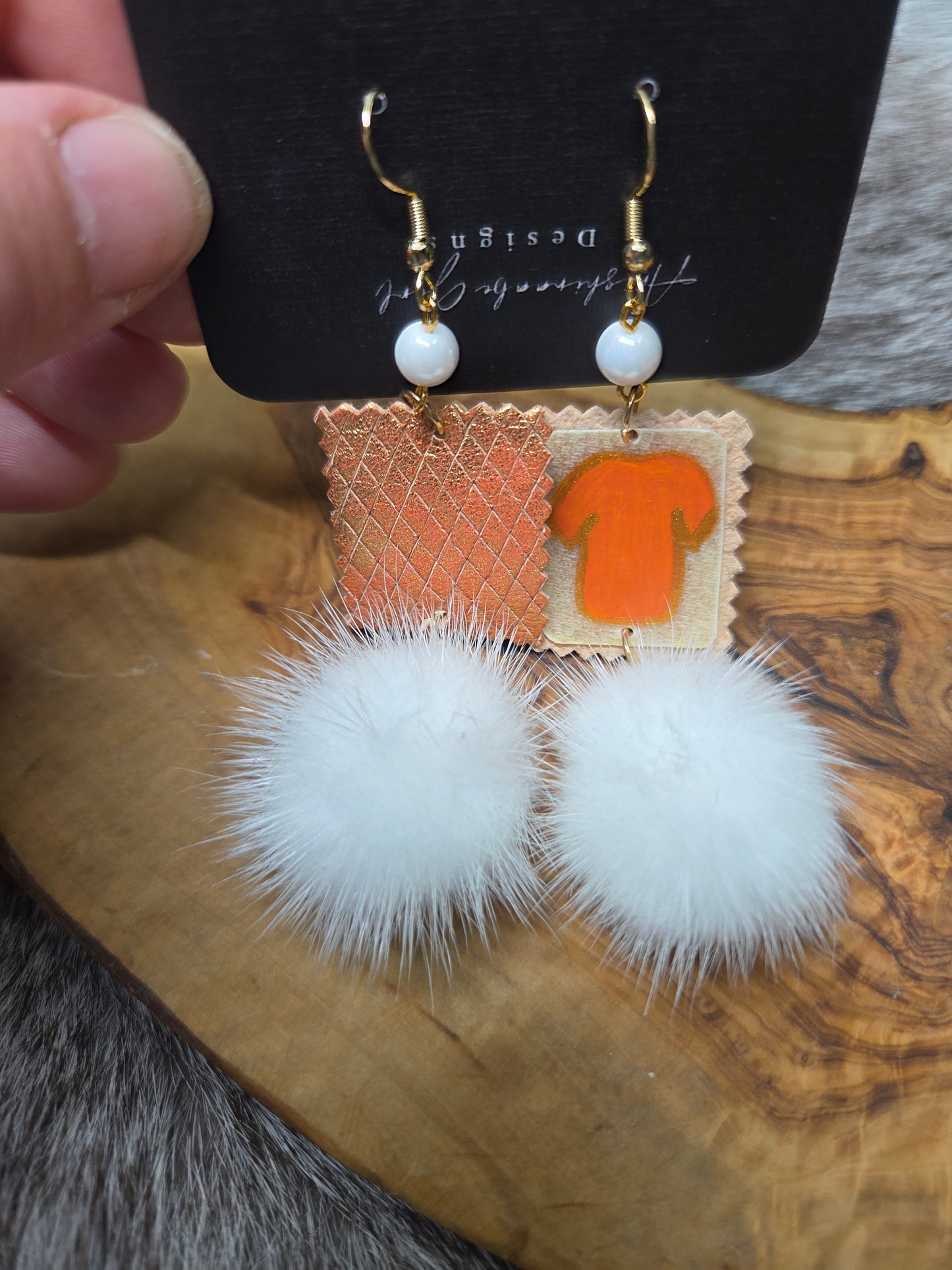 Orange Shirt Parfleche Painted Earrings with mink