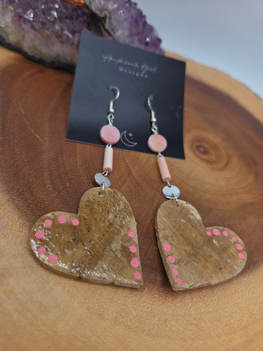 Queen Conch and Birchbark Heart Earrings