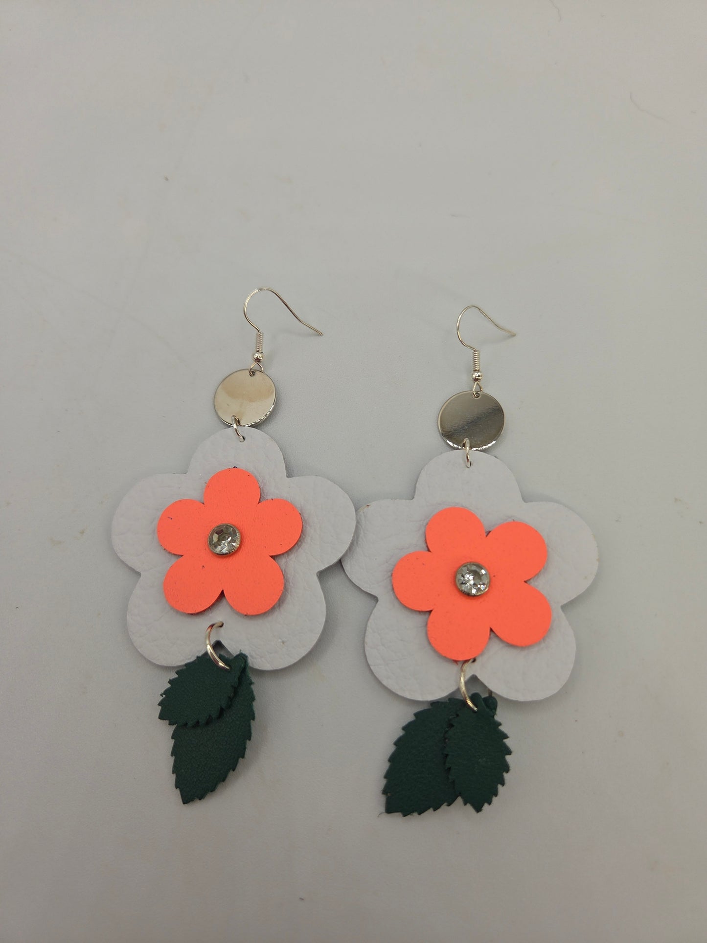 Leather Flower Drop Earrings
