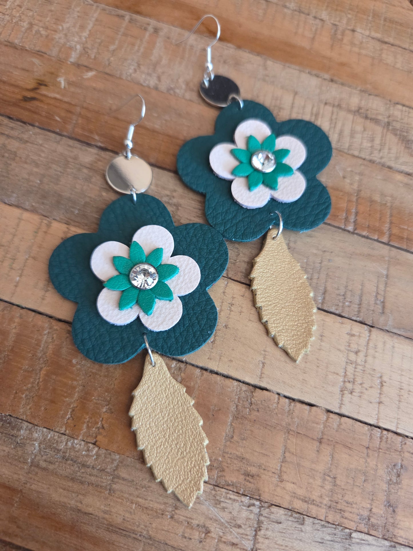 Leather Flower Drop Earrings
