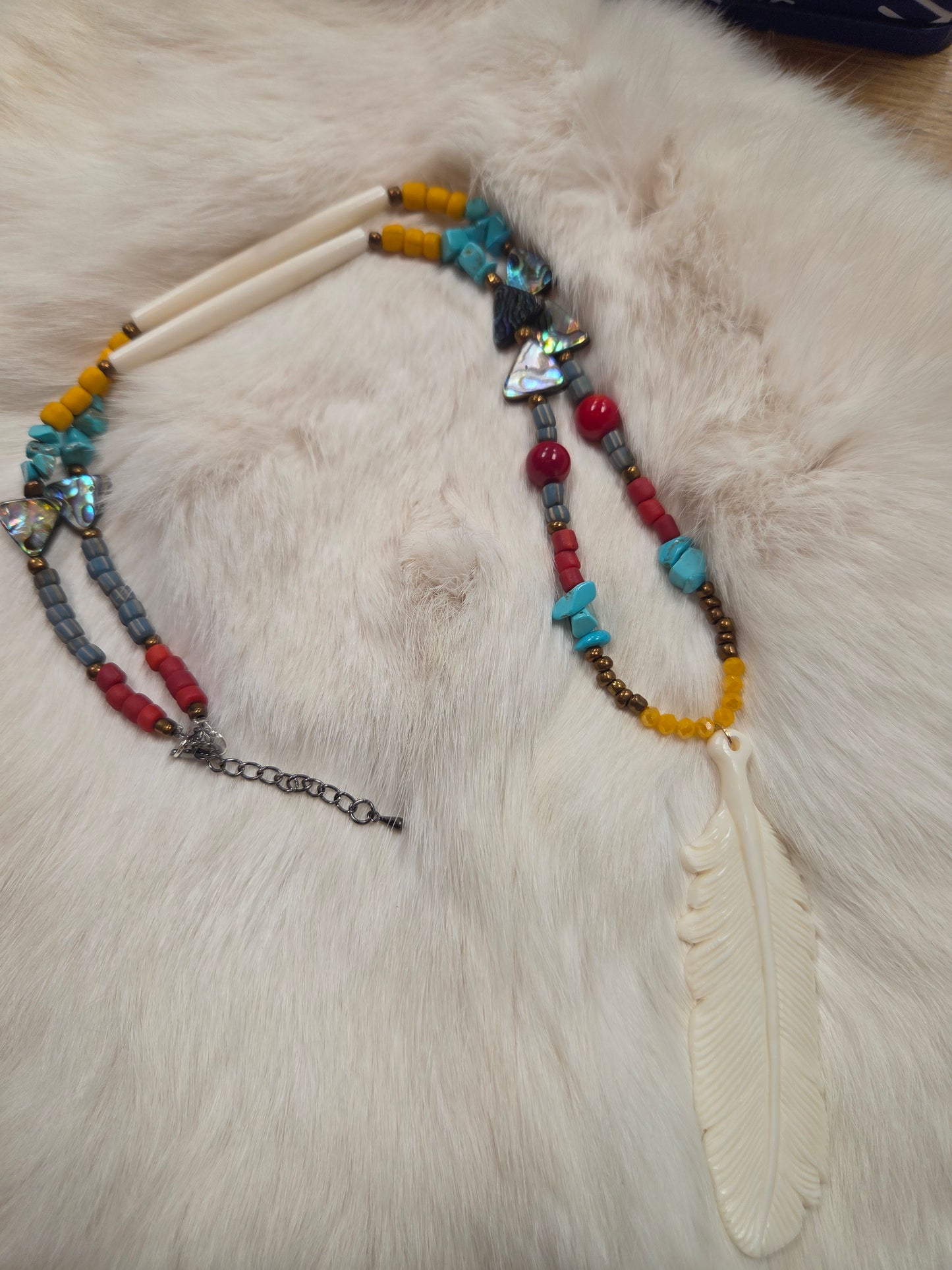 Bone Feather Carved Necklace
