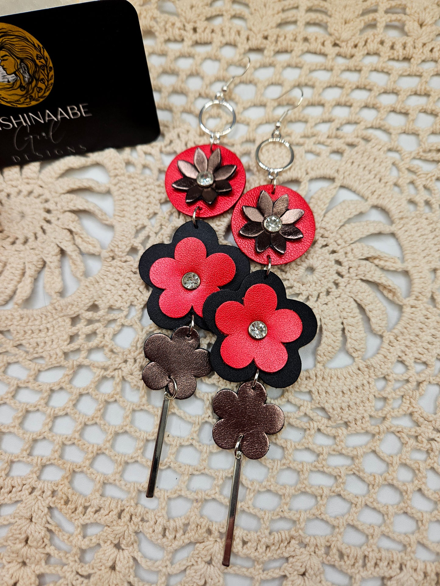 Flower Leather Shoulder Duster Earrings