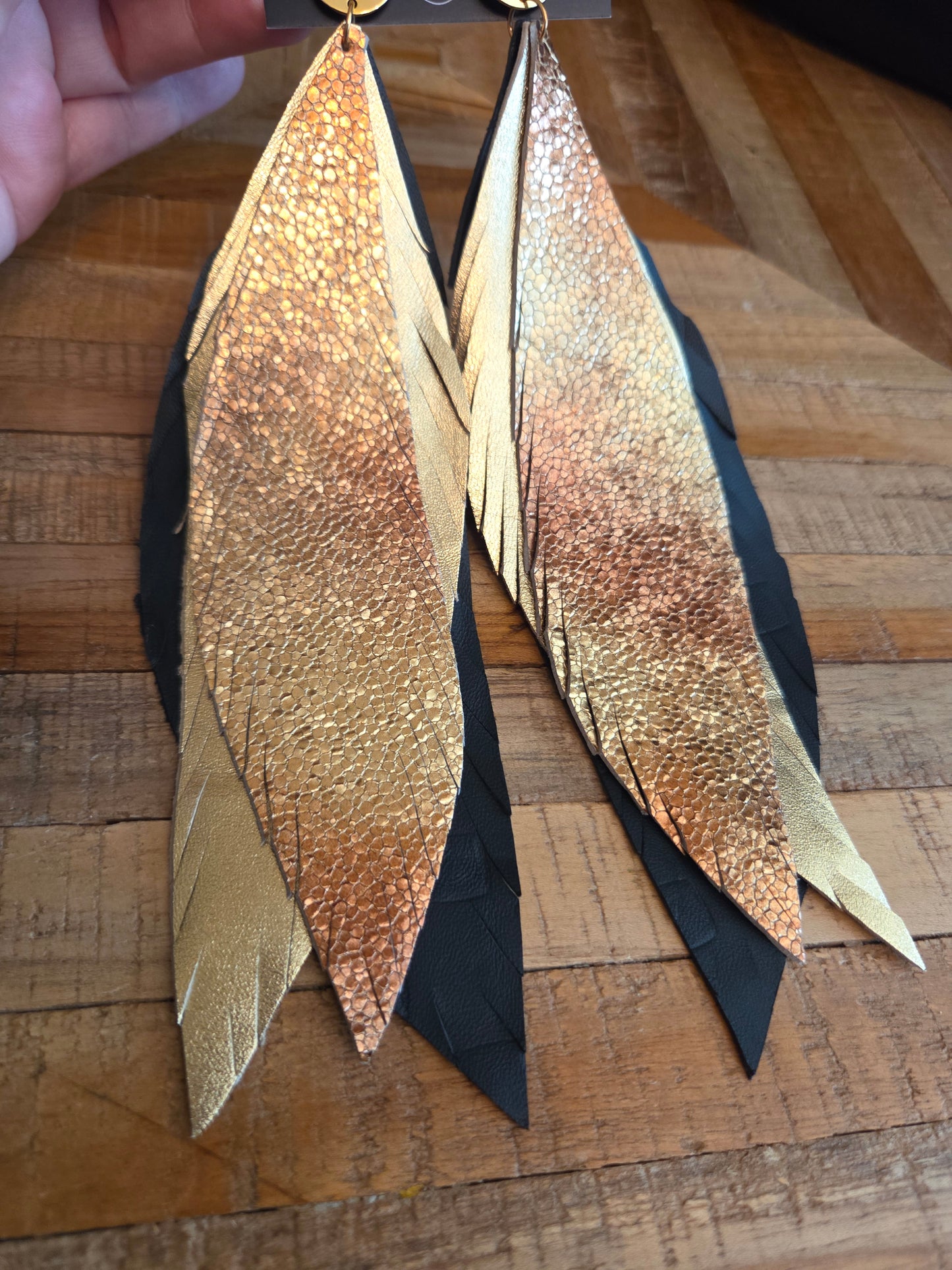 Metallic Leather Feather Earrings