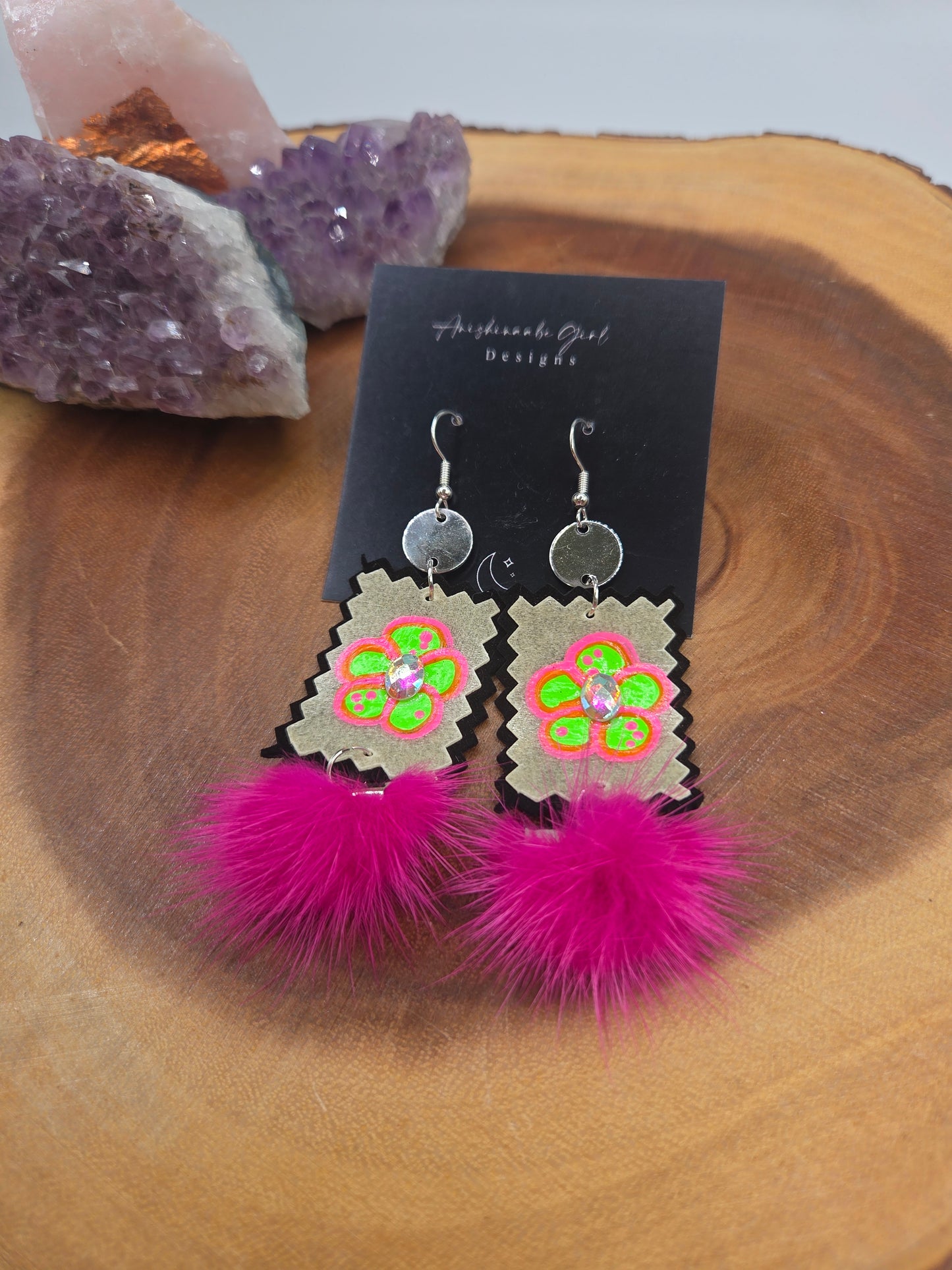Neon parfleche Floral earrings