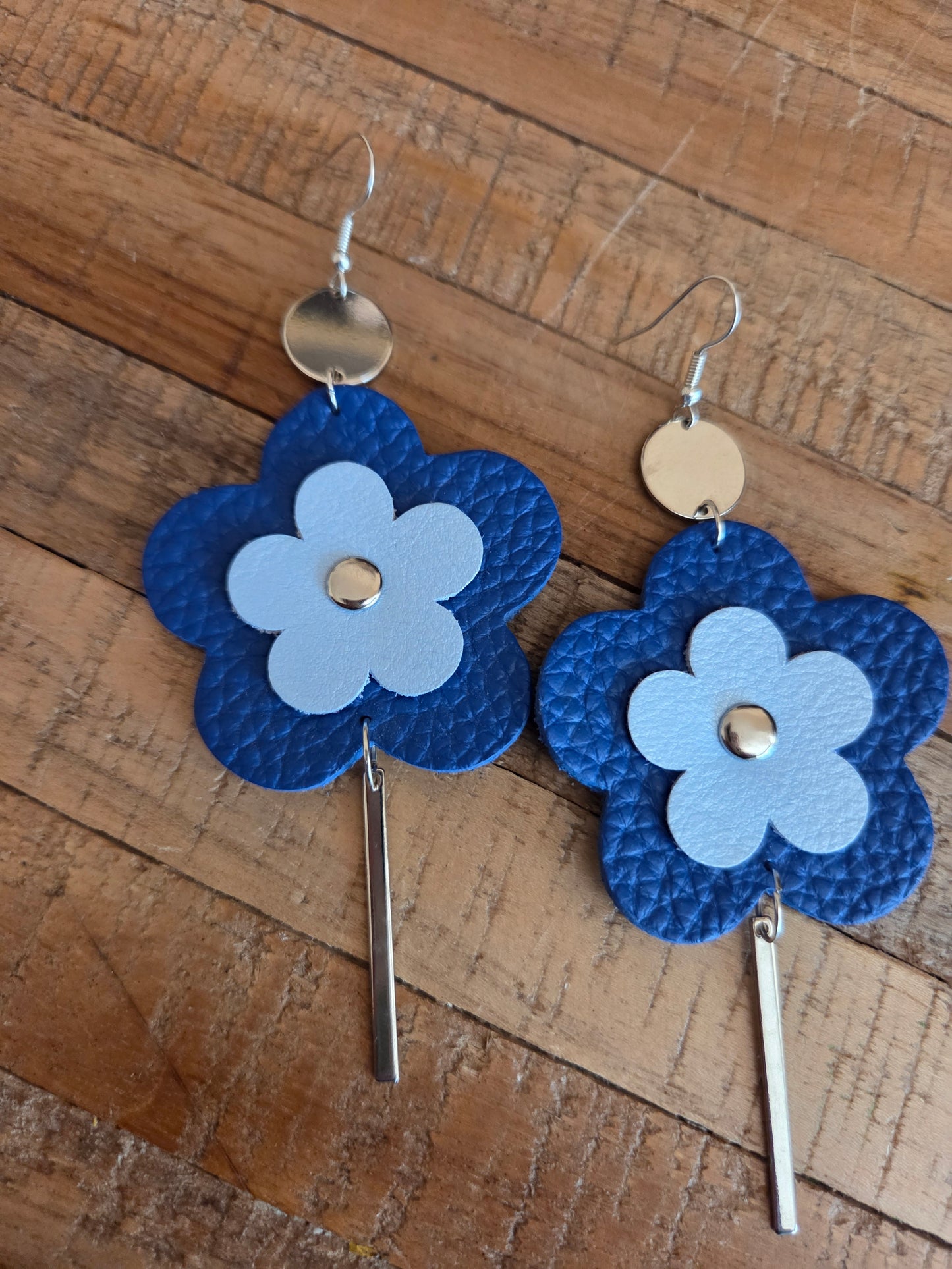 Leather Flower Drop Earrings