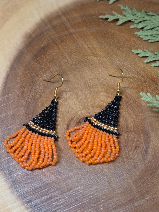 Halloween Witches Hat Beaded Earrings by Blending Beadz