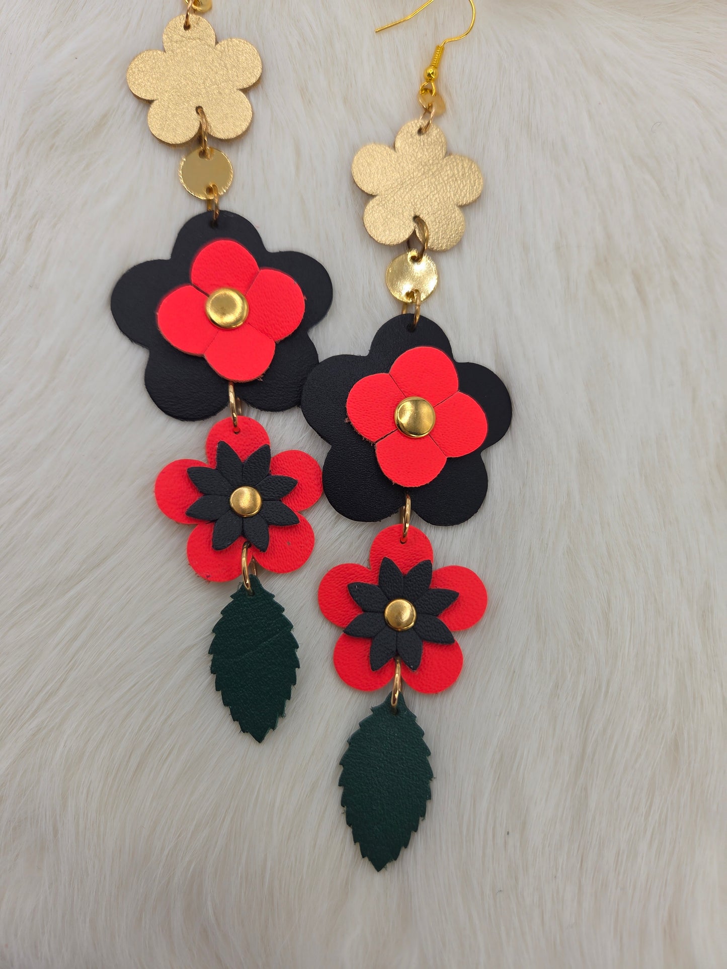Leather Flower Shoulder Duster Earrings