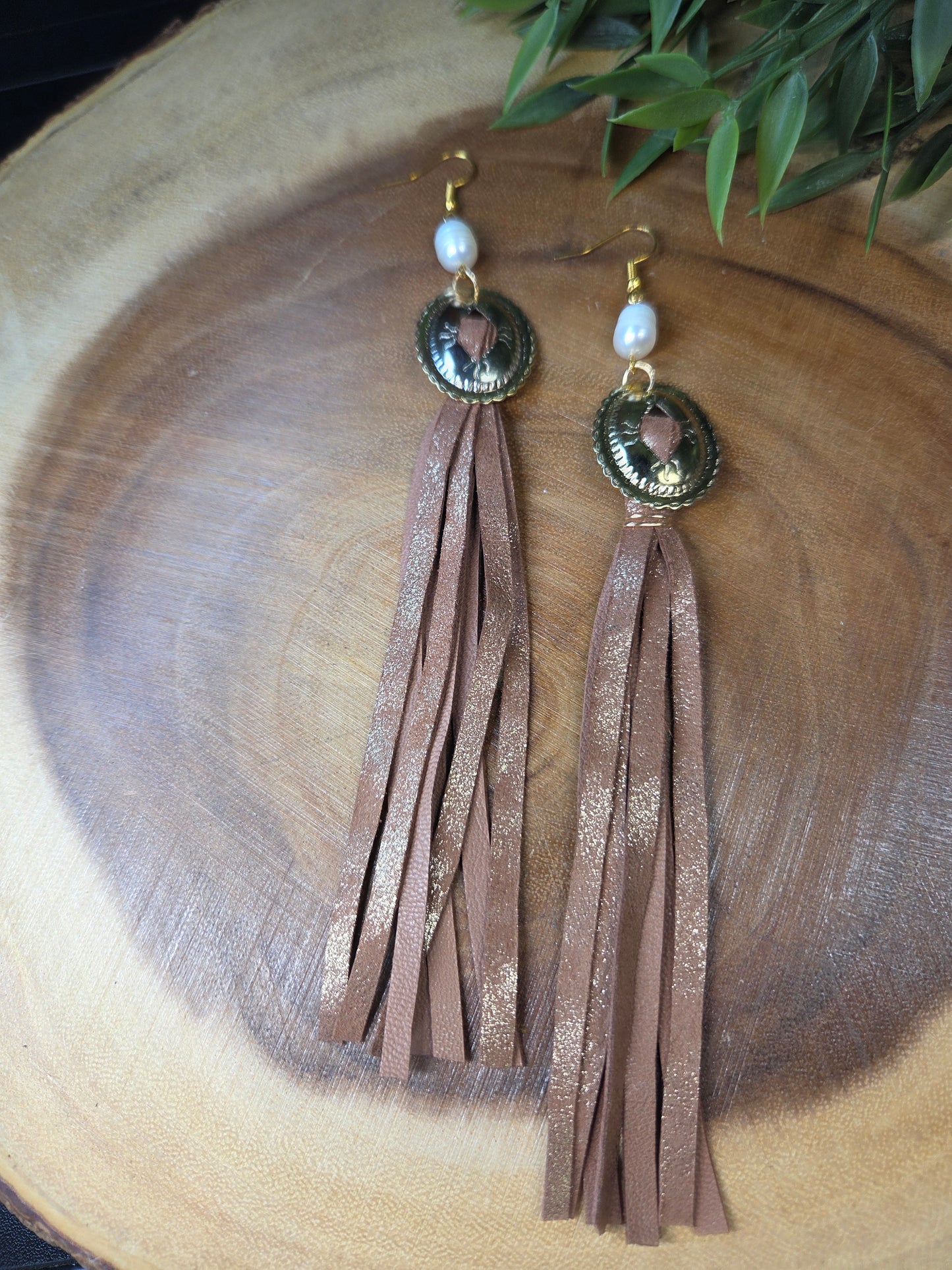 Concho & Leather Fringe Earrings
